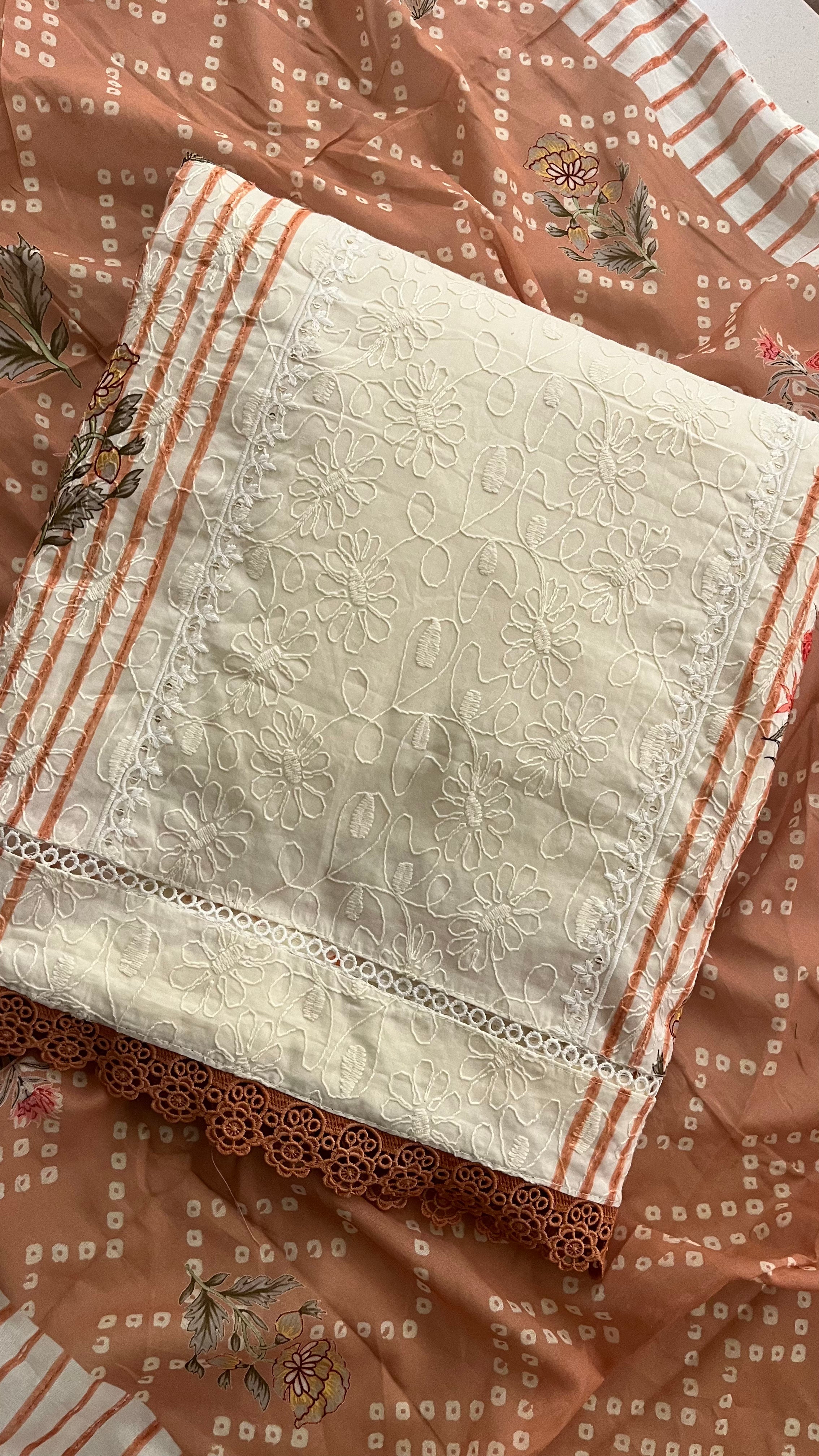 OFF WHITE EMBROIDERED UNSTITCHED SUIT SET