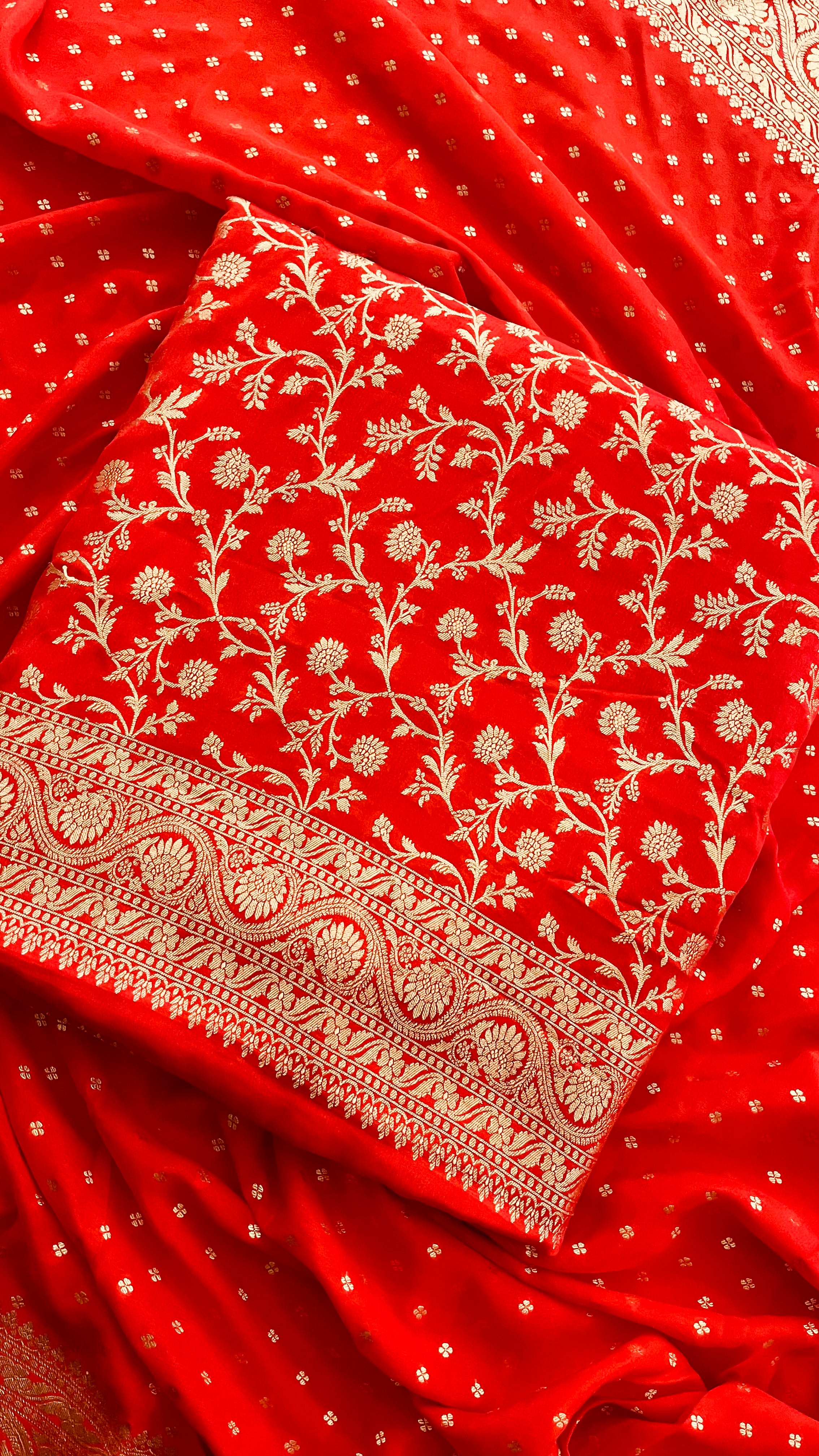 ORANGE BANARASI UNSTITCHED SUIT SET