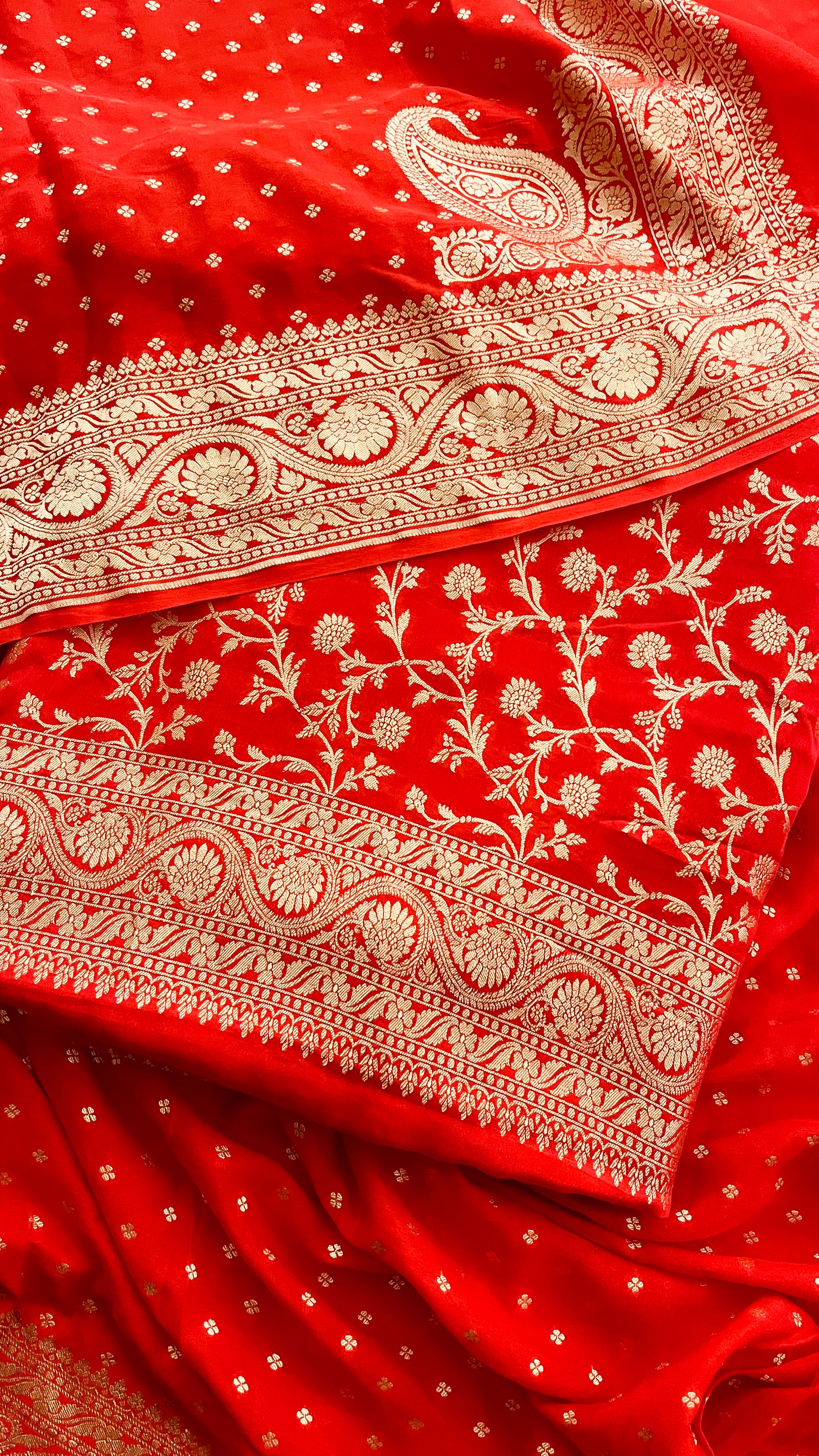 ORANGE BANARASI UNSTITCHED SUIT SET