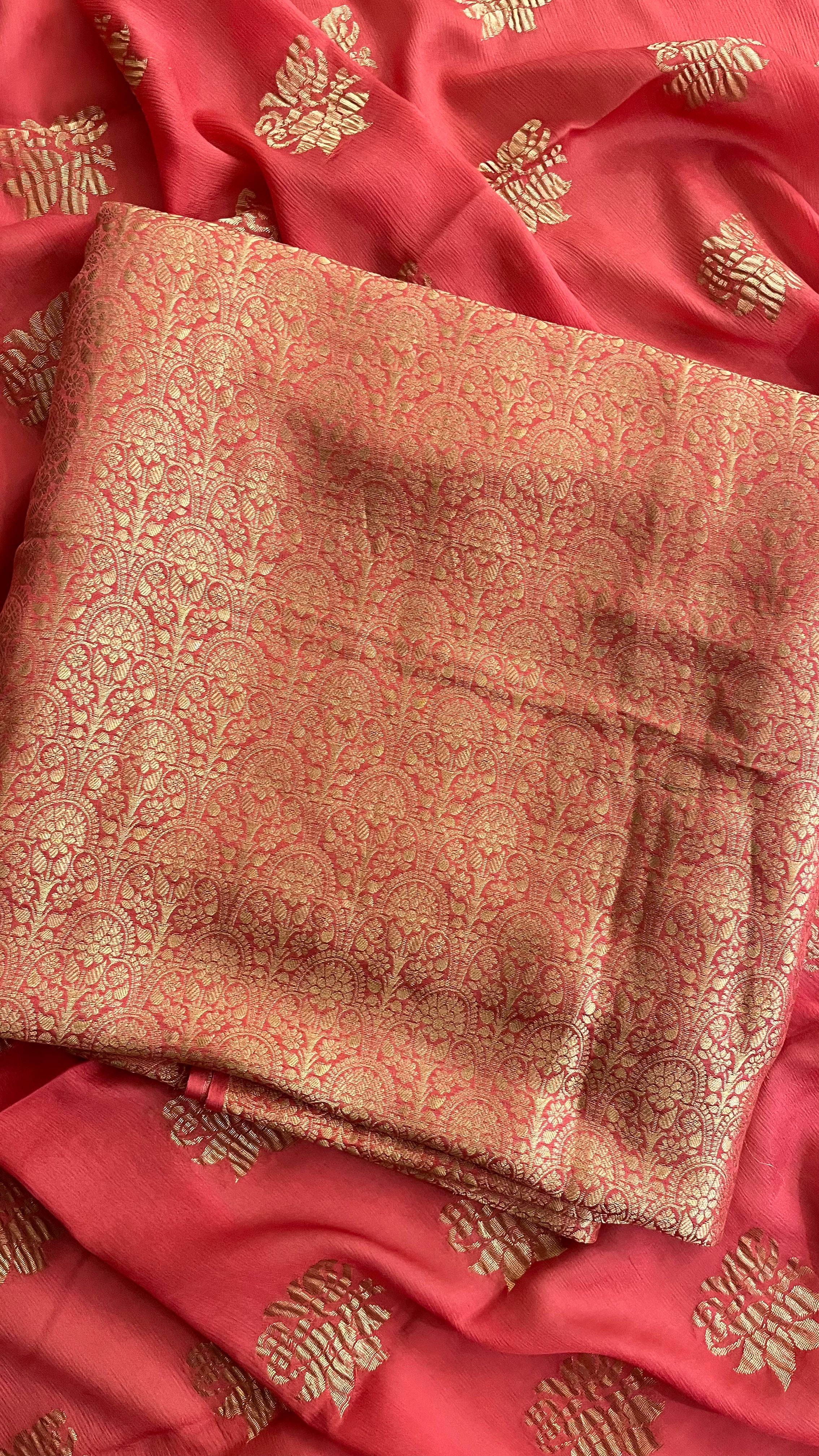 PINK BANARASI UNSTITCHED SUIT SET