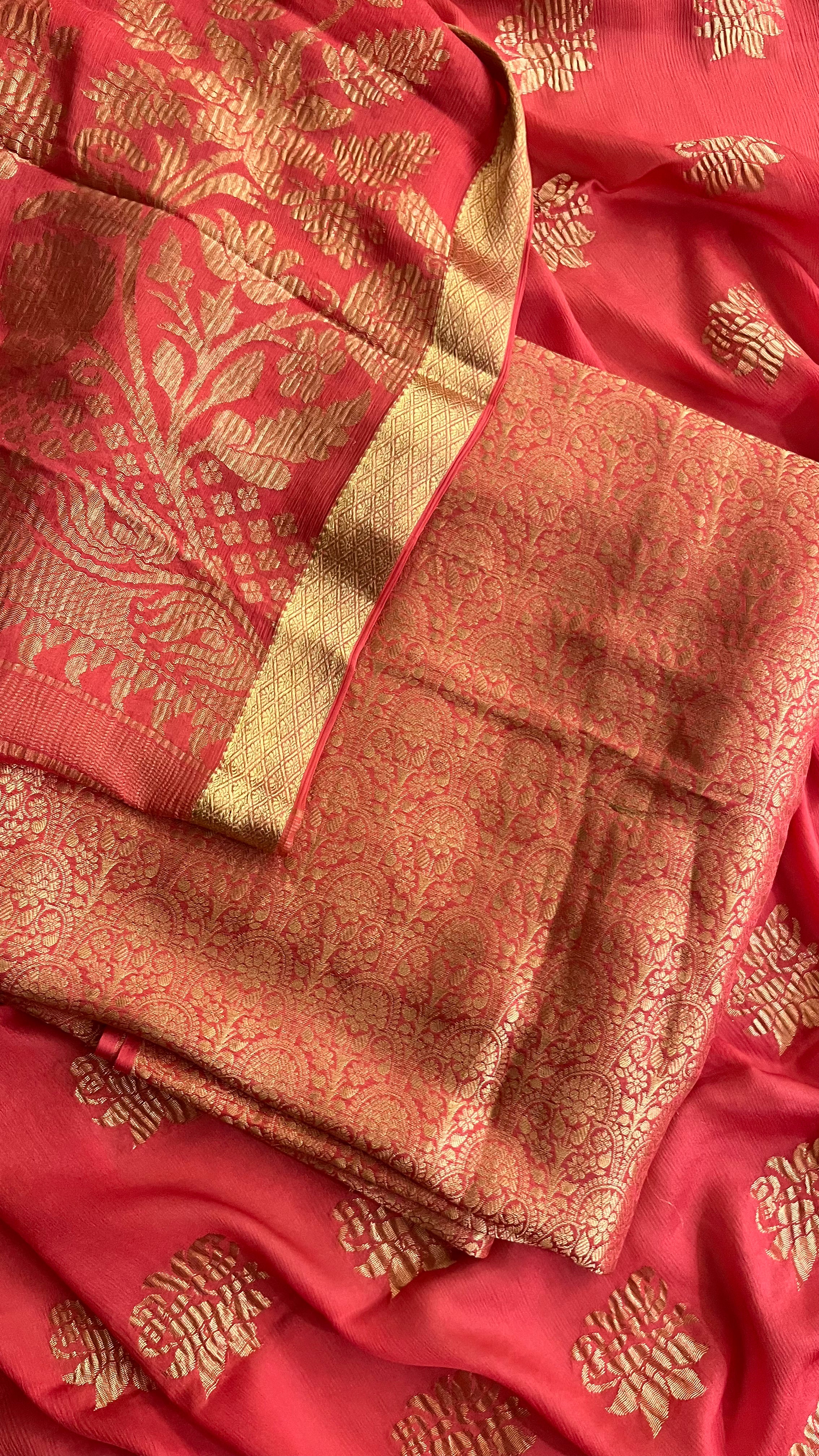 PINK BANARASI UNSTITCHED SUIT SET