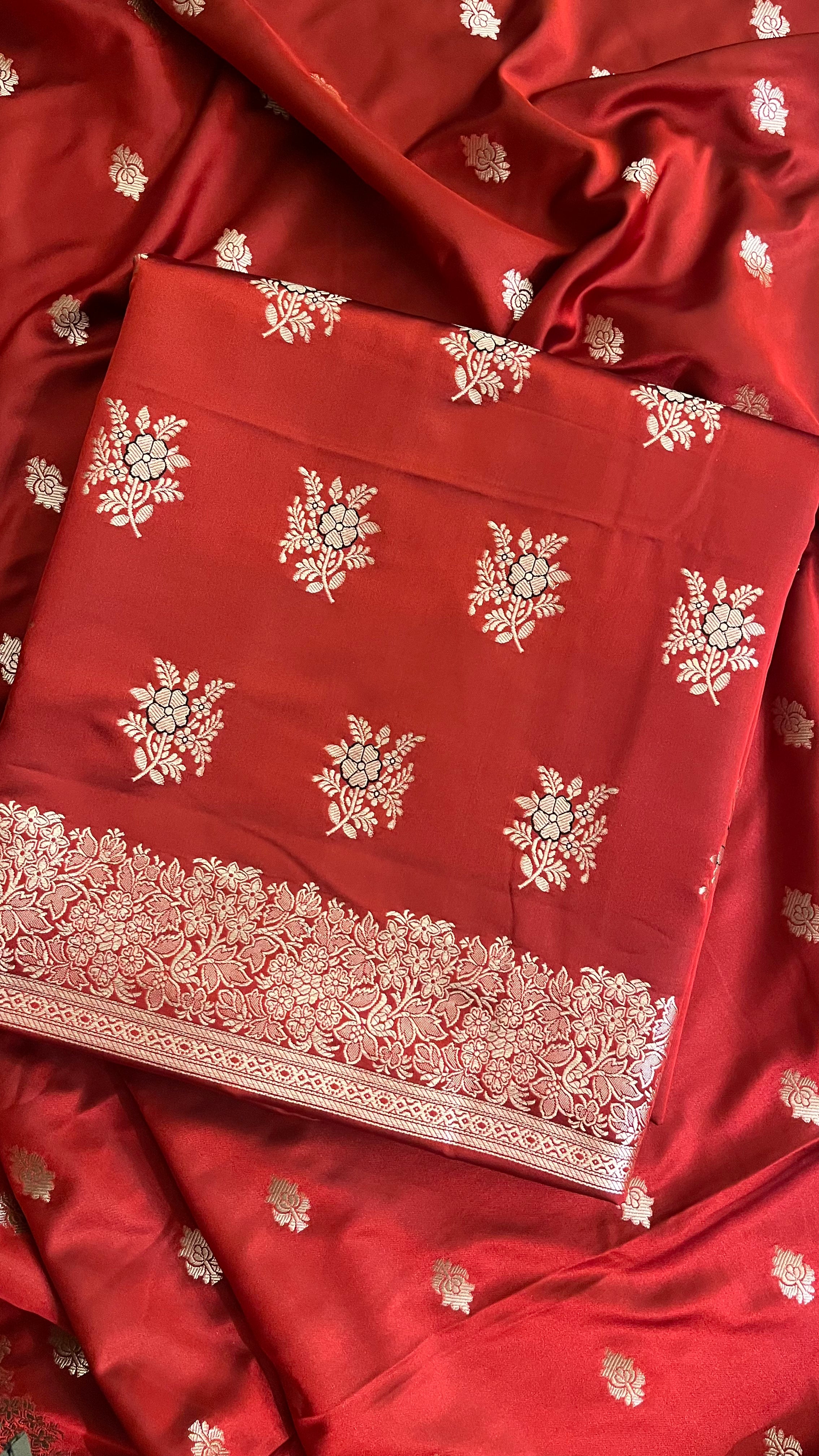 RUST RED BANARASI UNSTITCHED SUIT SET