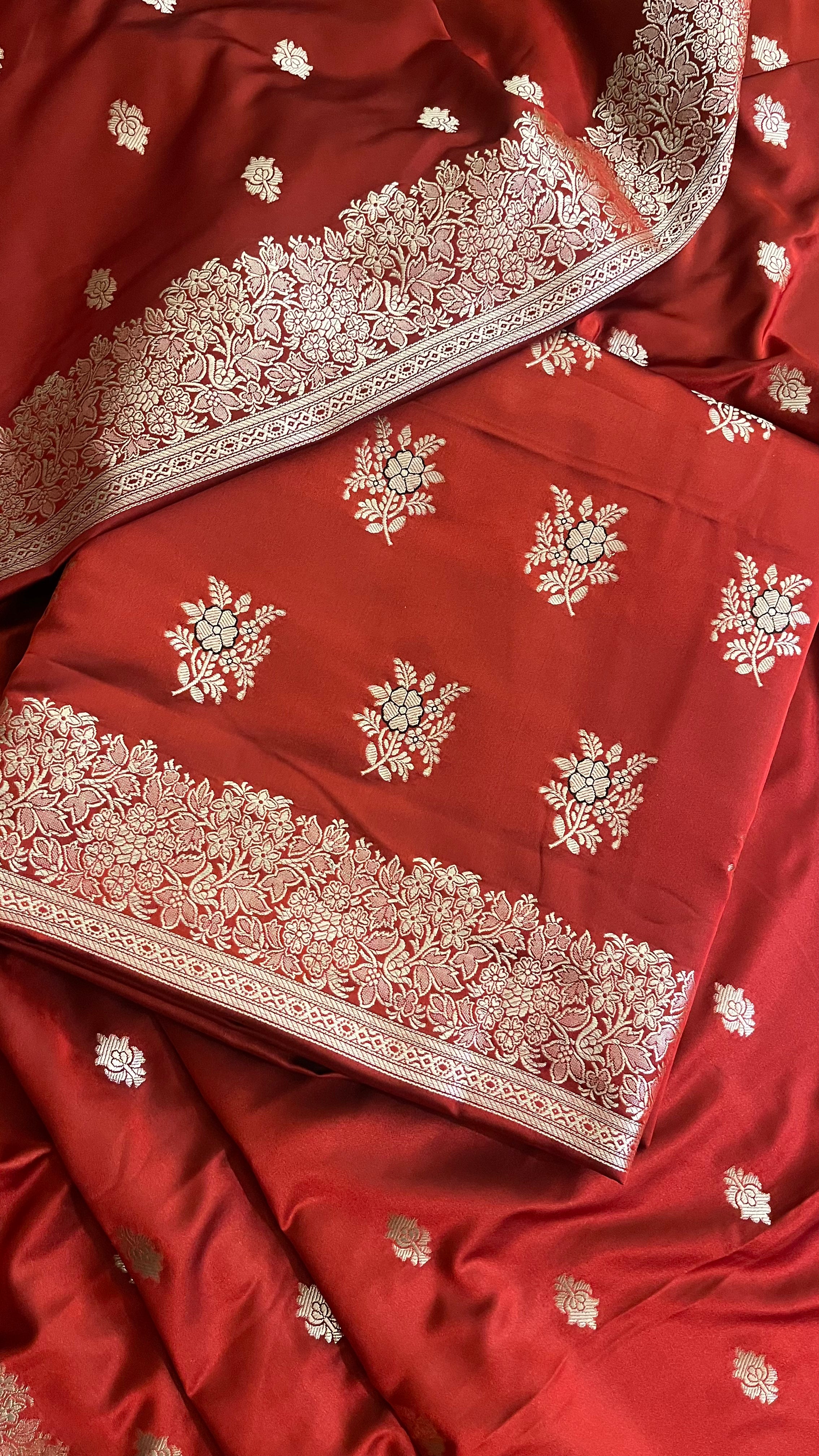 RUST RED BANARASI UNSTITCHED SUIT SET