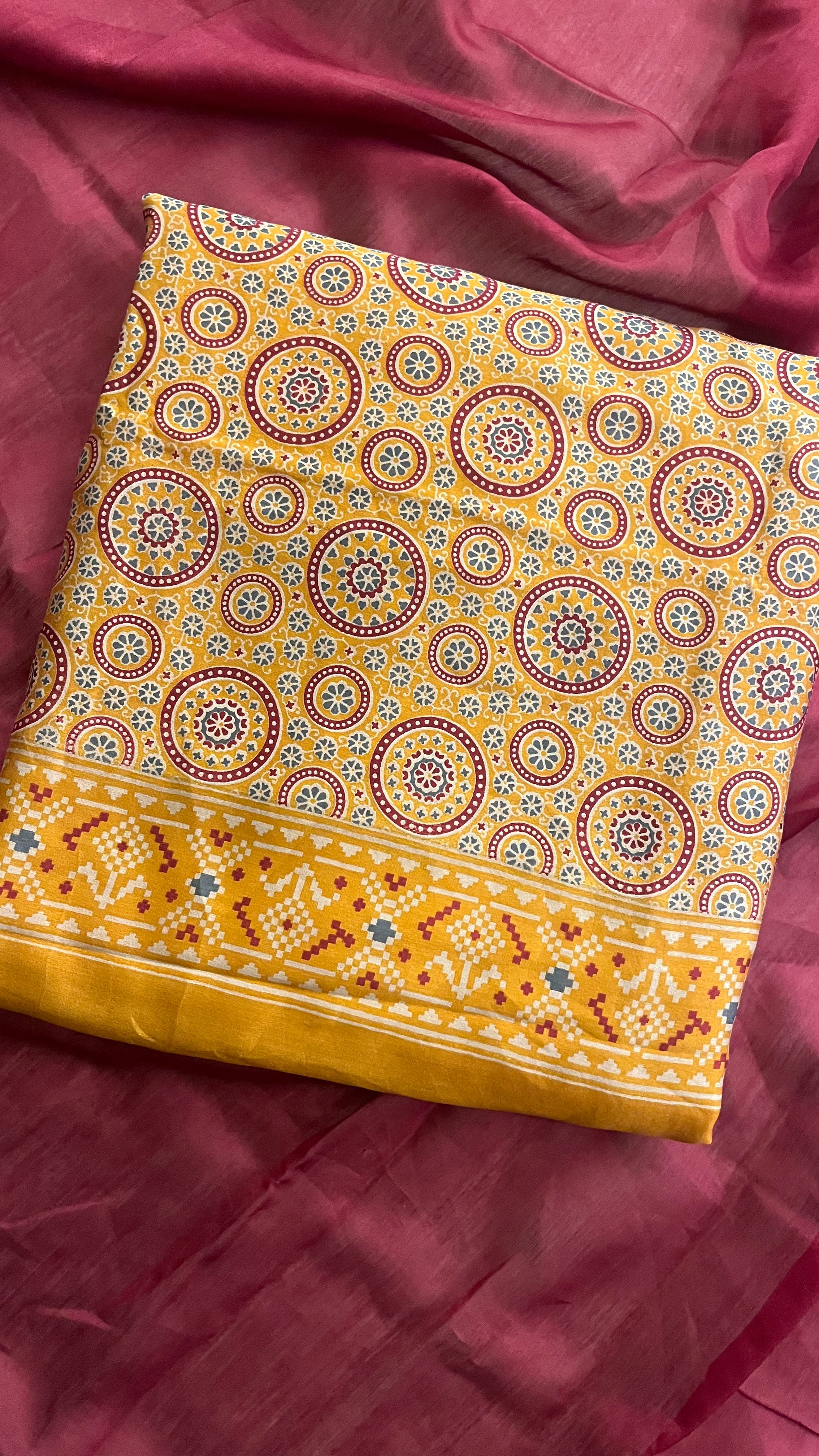 MUSTARD AJRAKH INSPIRED PRINTED UNSTITCHED SUIT