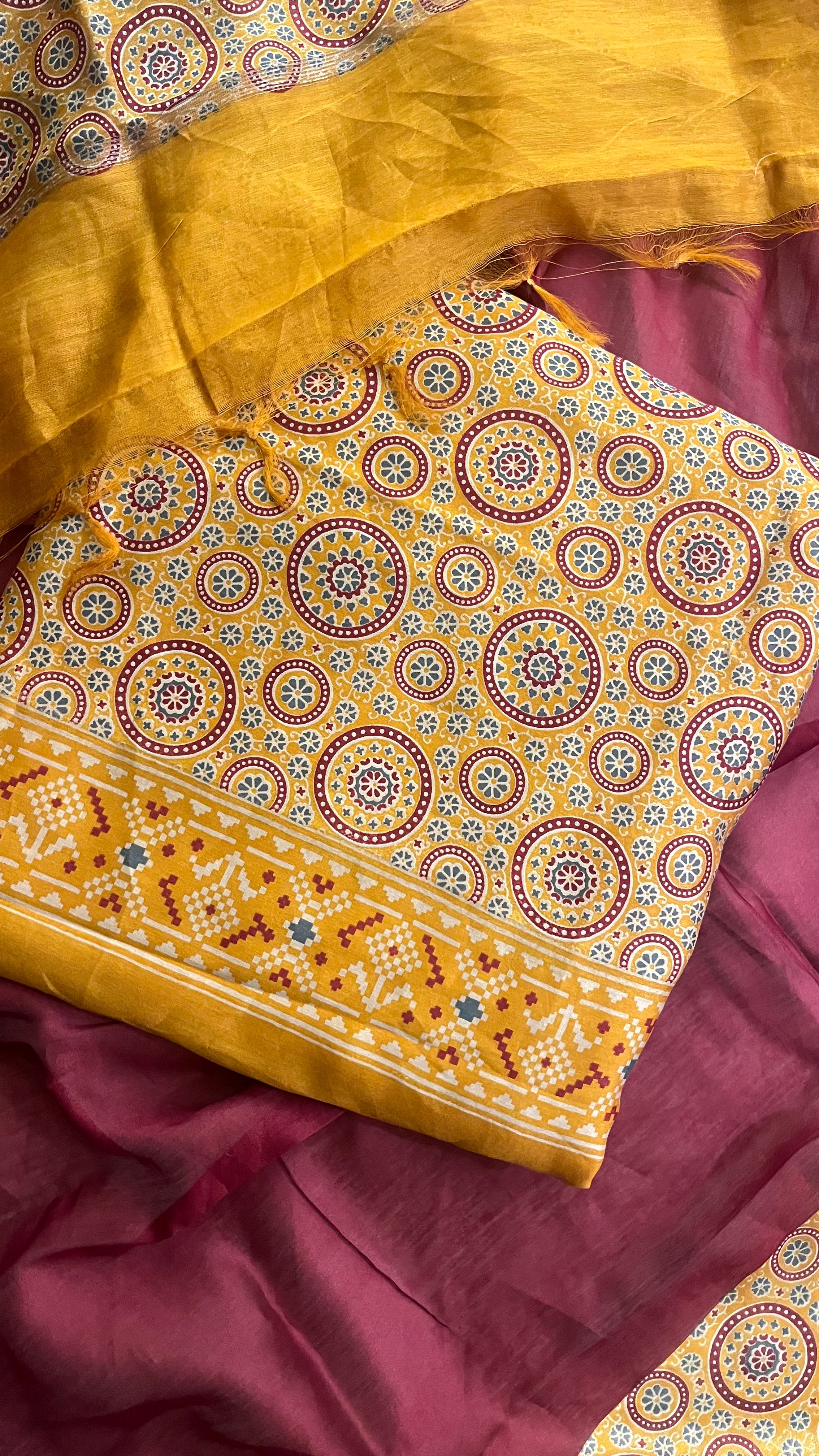 MUSTARD AJRAKH INSPIRED PRINTED UNSTITCHED SUIT