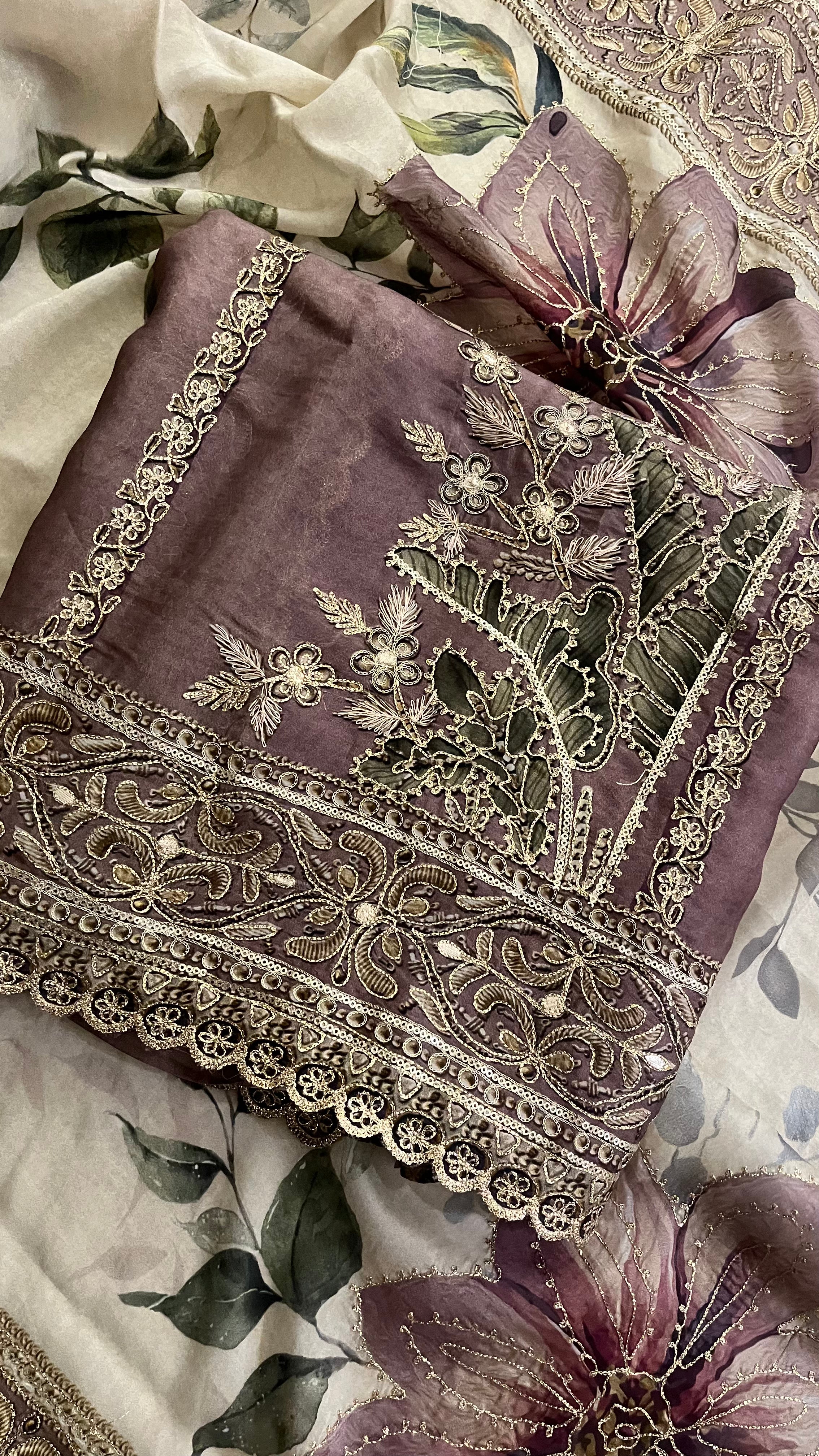LILAC FLORAL EMBROIDERED UNSTITCHED SUIT