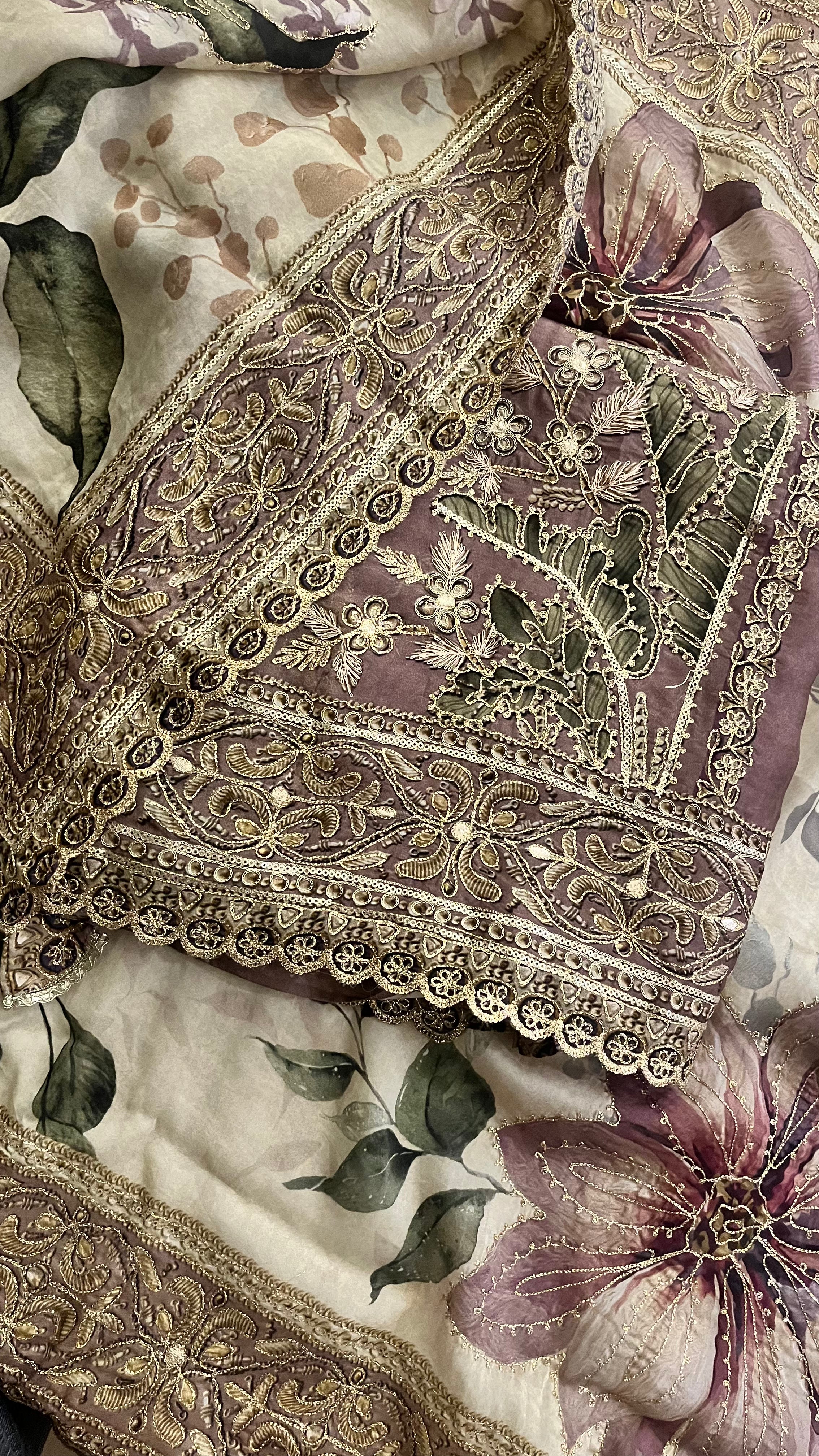 LILAC FLORAL EMBROIDERED UNSTITCHED SUIT