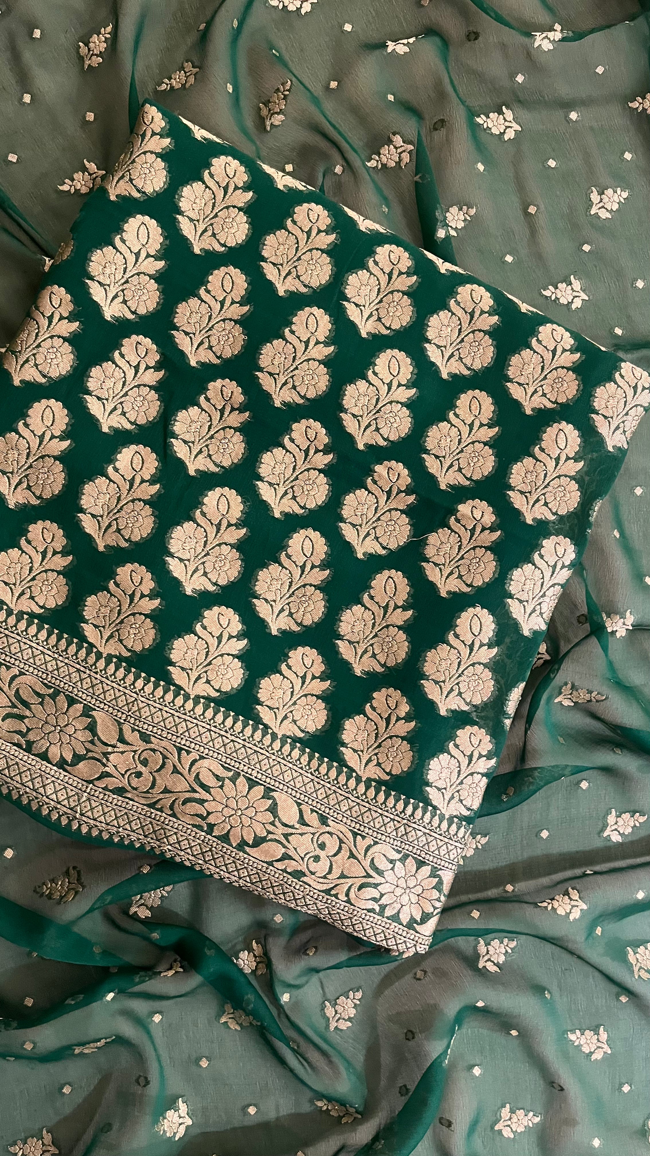 TEAL WOVEN DESIGN UNSTITCHED SUIT SET