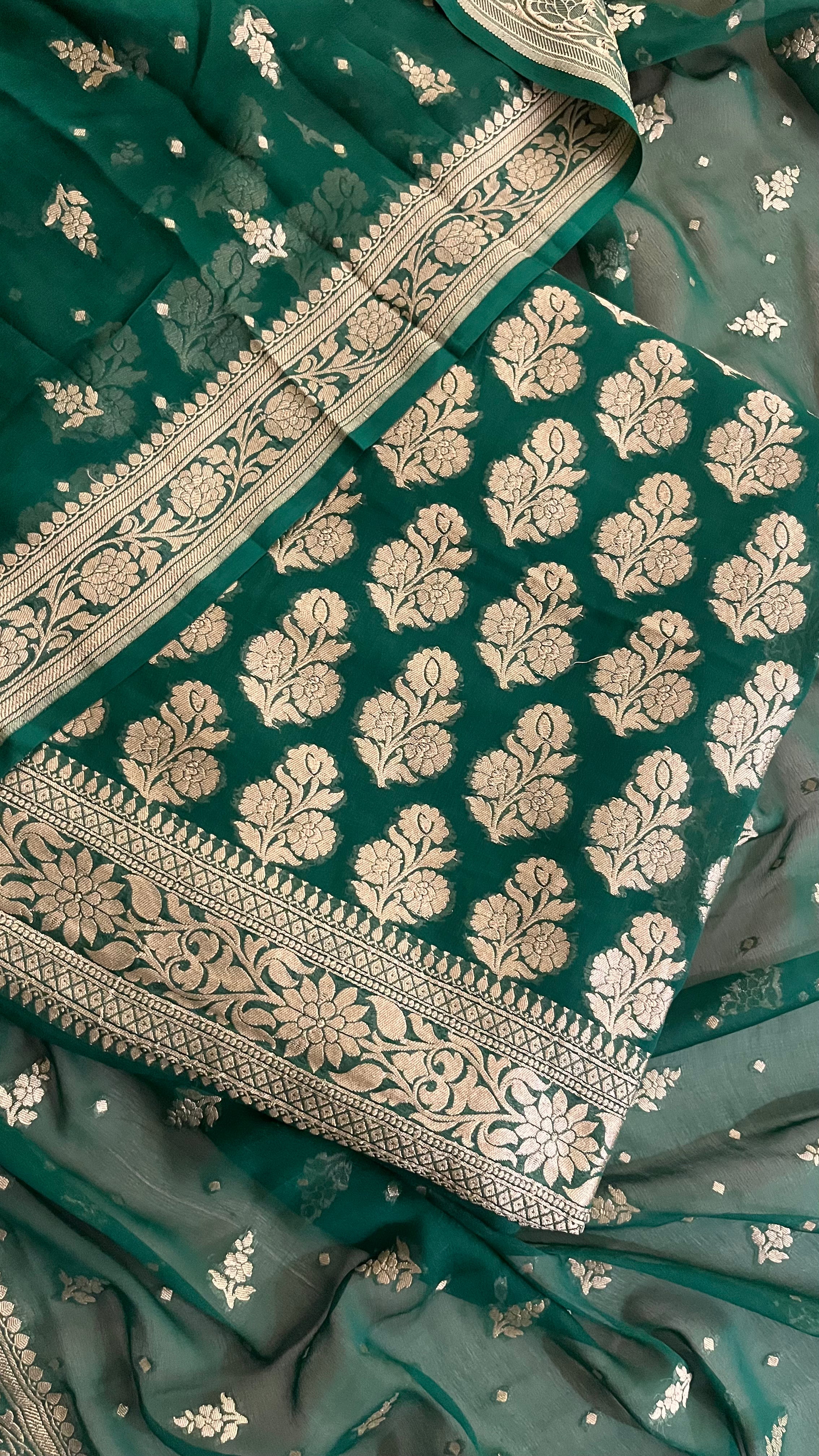 TEAL WOVEN DESIGN UNSTITCHED SUIT SET