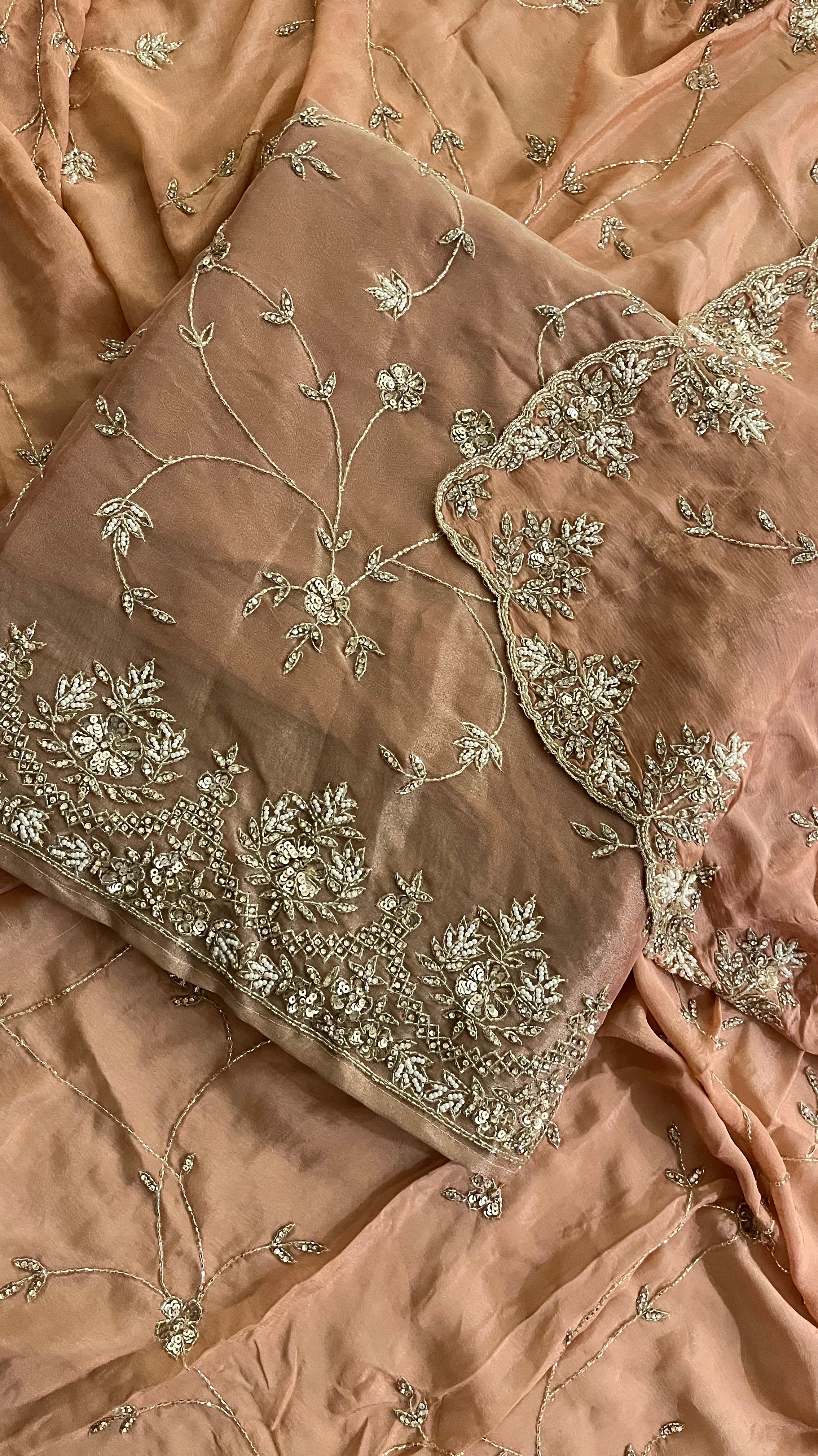 DUSTY PINK EMBROIDERED ORGANZA UNSTITCHED SUIT SET