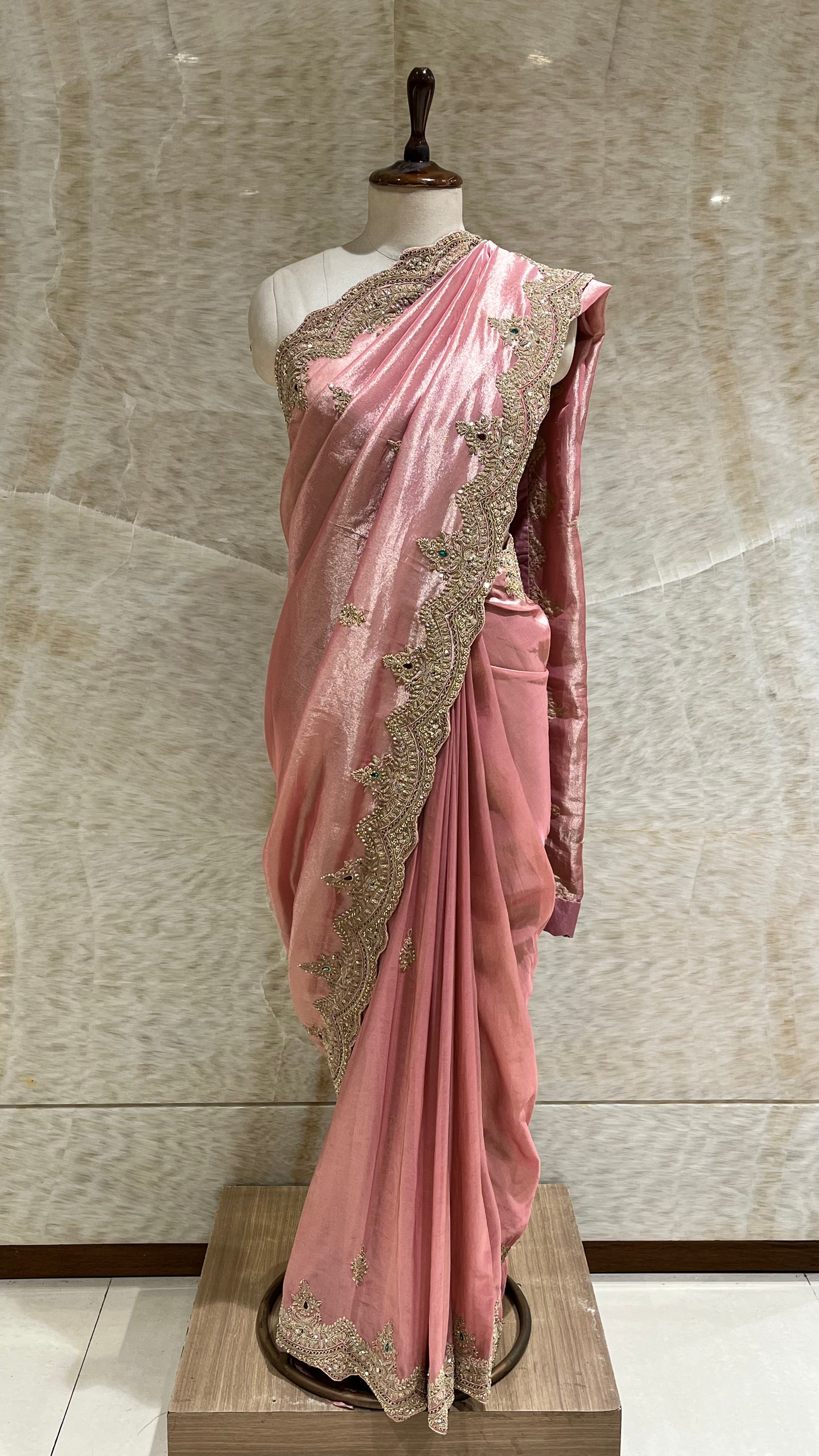 BLUSH PINK HAND EMBROIDERED DESIGNER SAREE