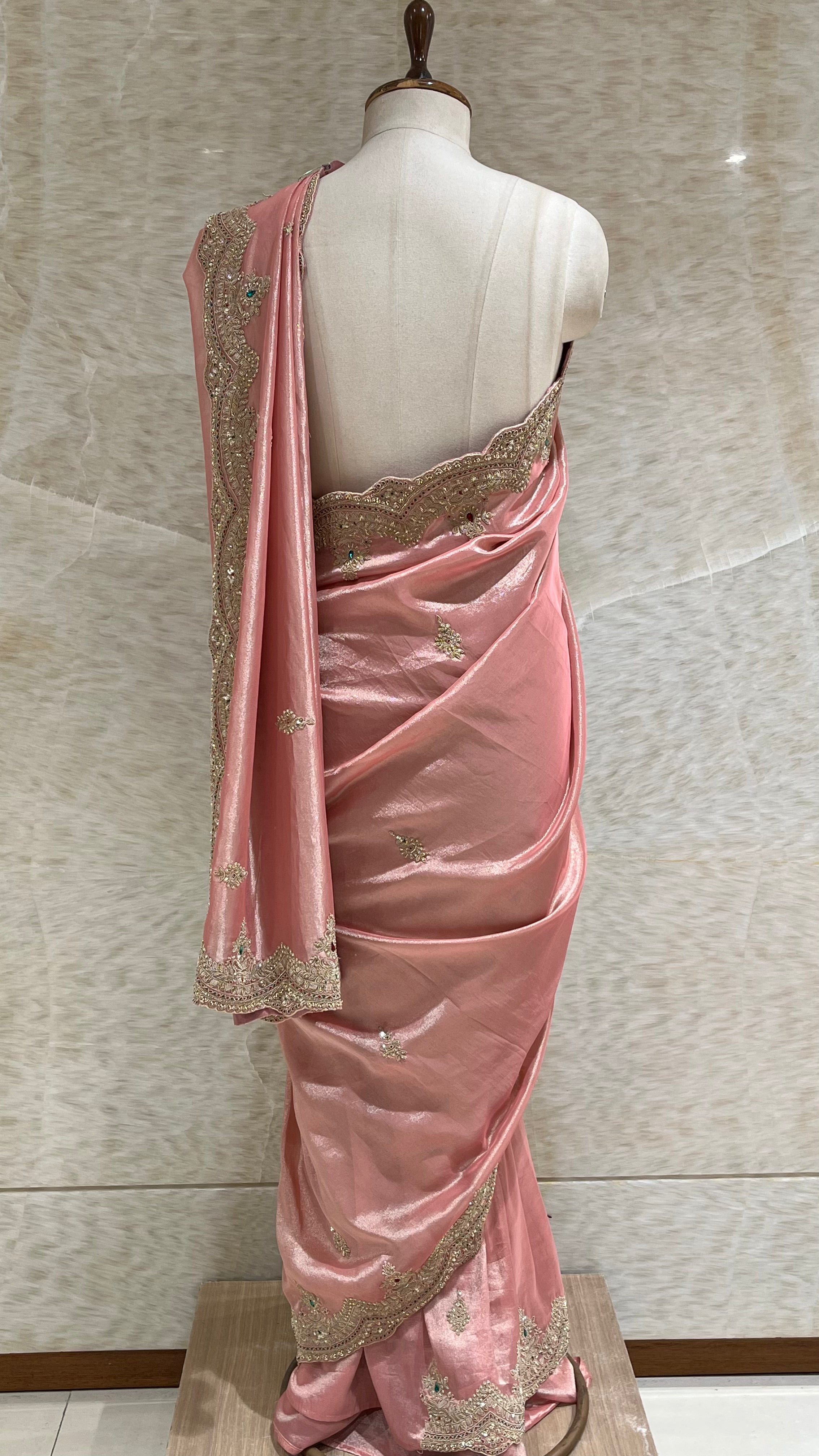BLUSH PINK HAND EMBROIDERED DESIGNER SAREE