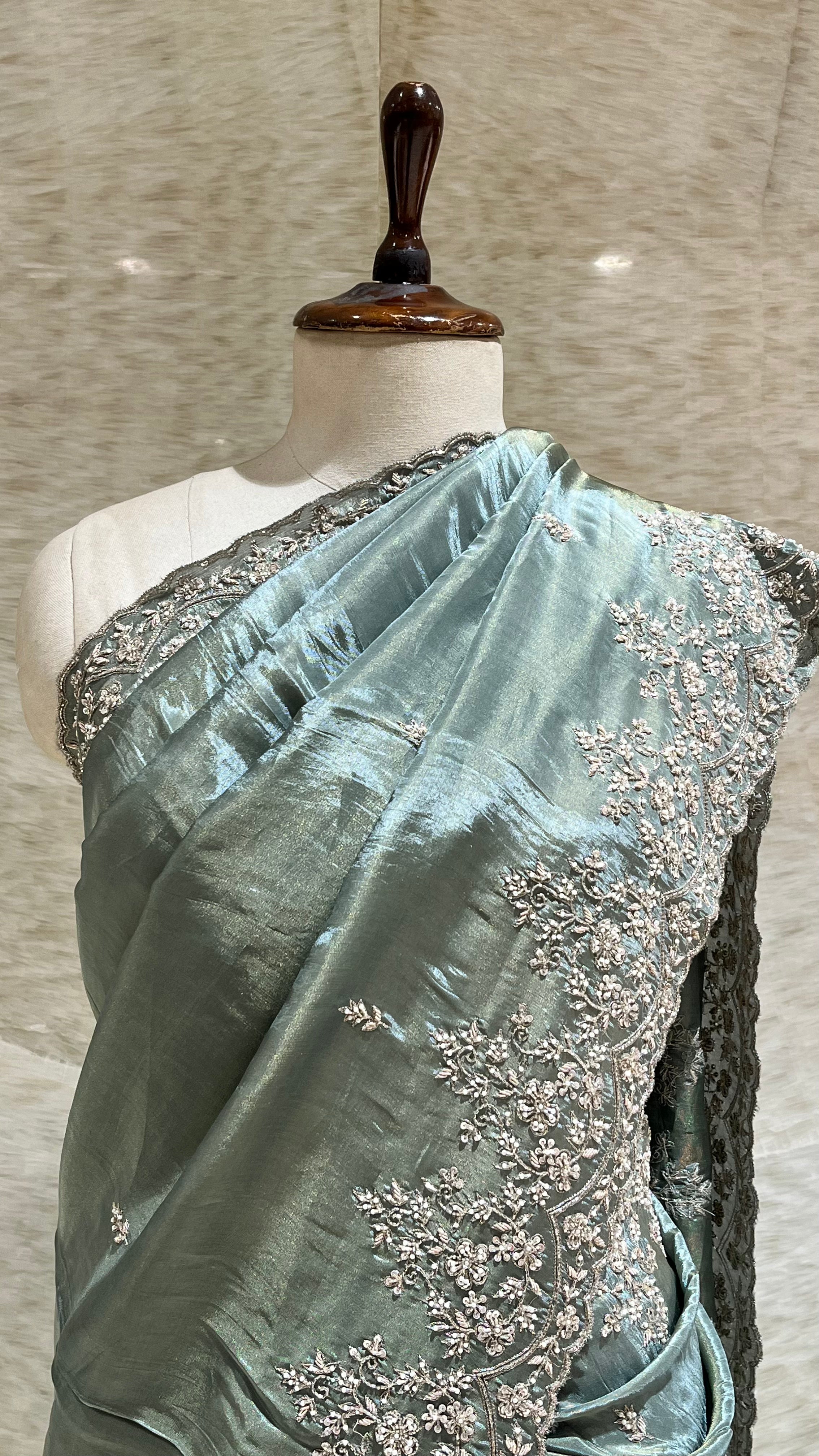 DUSTY TEAL EMBROIDERED DESIGNER SAREE