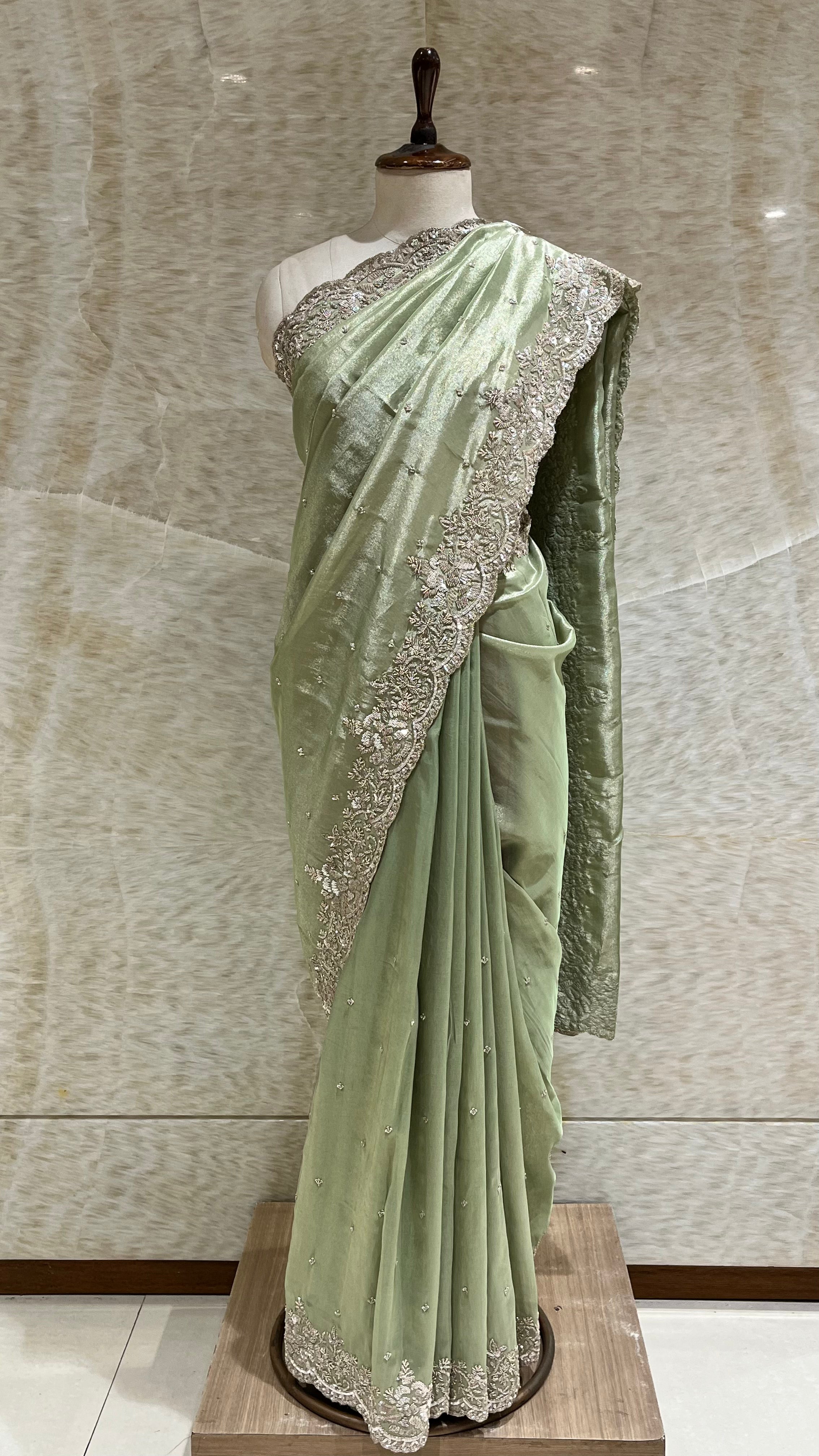 PASTEL MINT GREEN DESIGNER SAREE