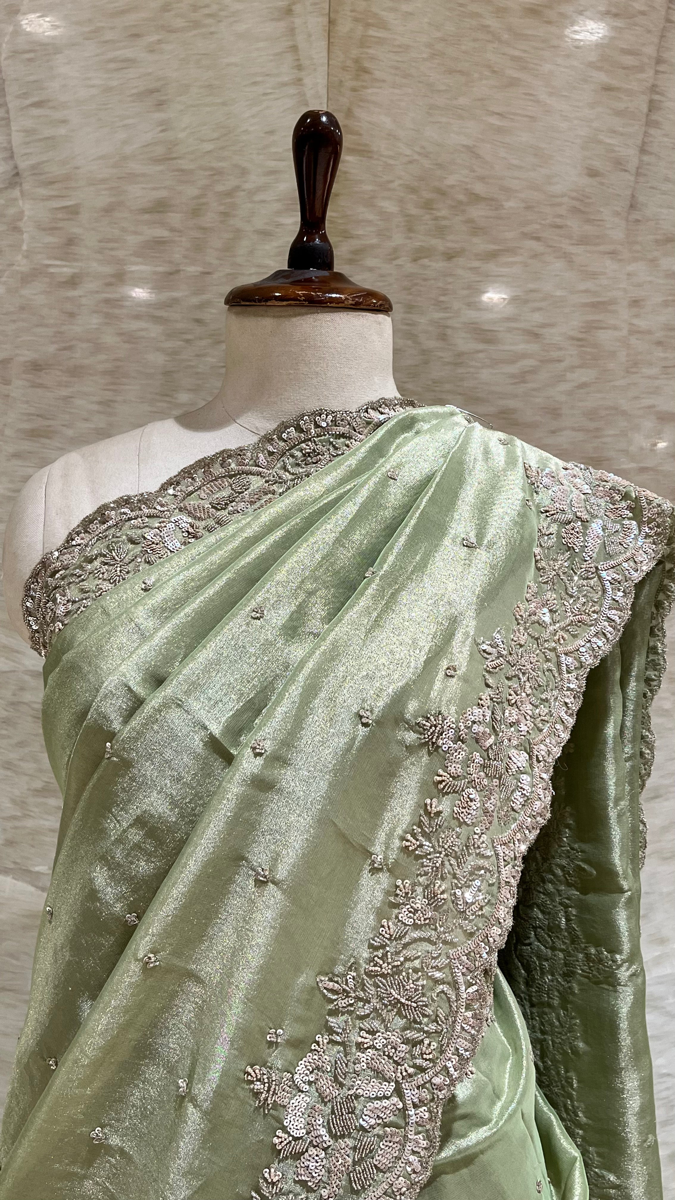 PASTEL MINT GREEN DESIGNER SAREE