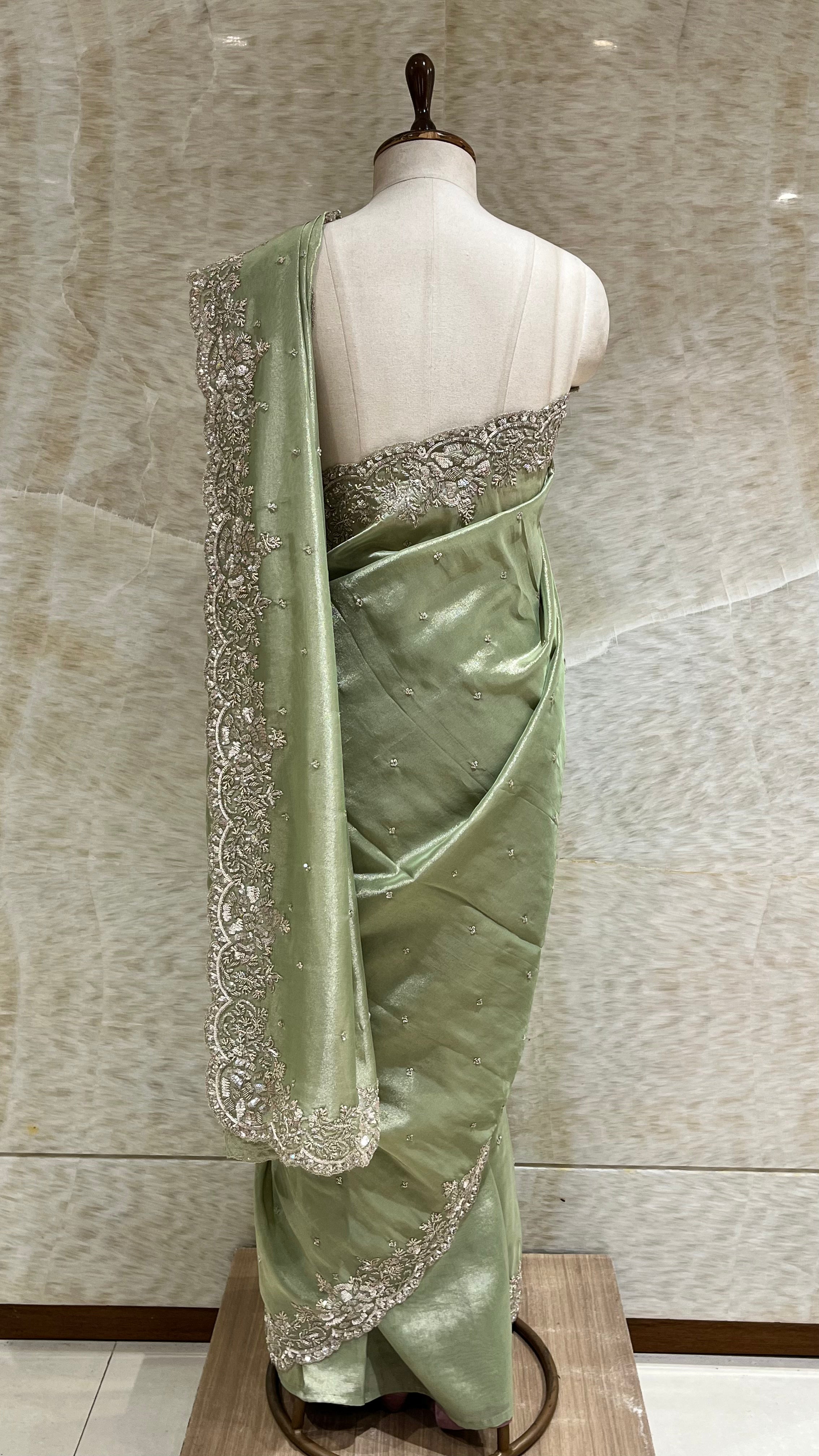 PASTEL MINT GREEN DESIGNER SAREE