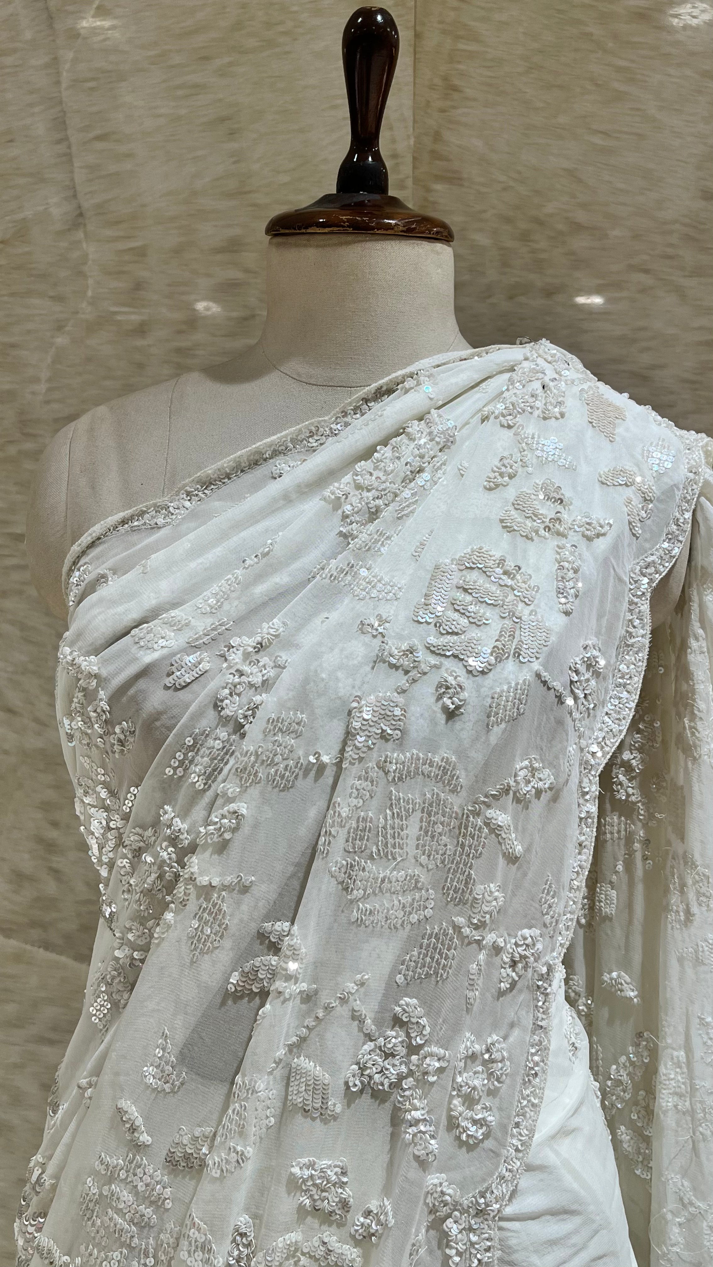 WHITE FLORAL EMBROIDERED DESIGNER SAREE