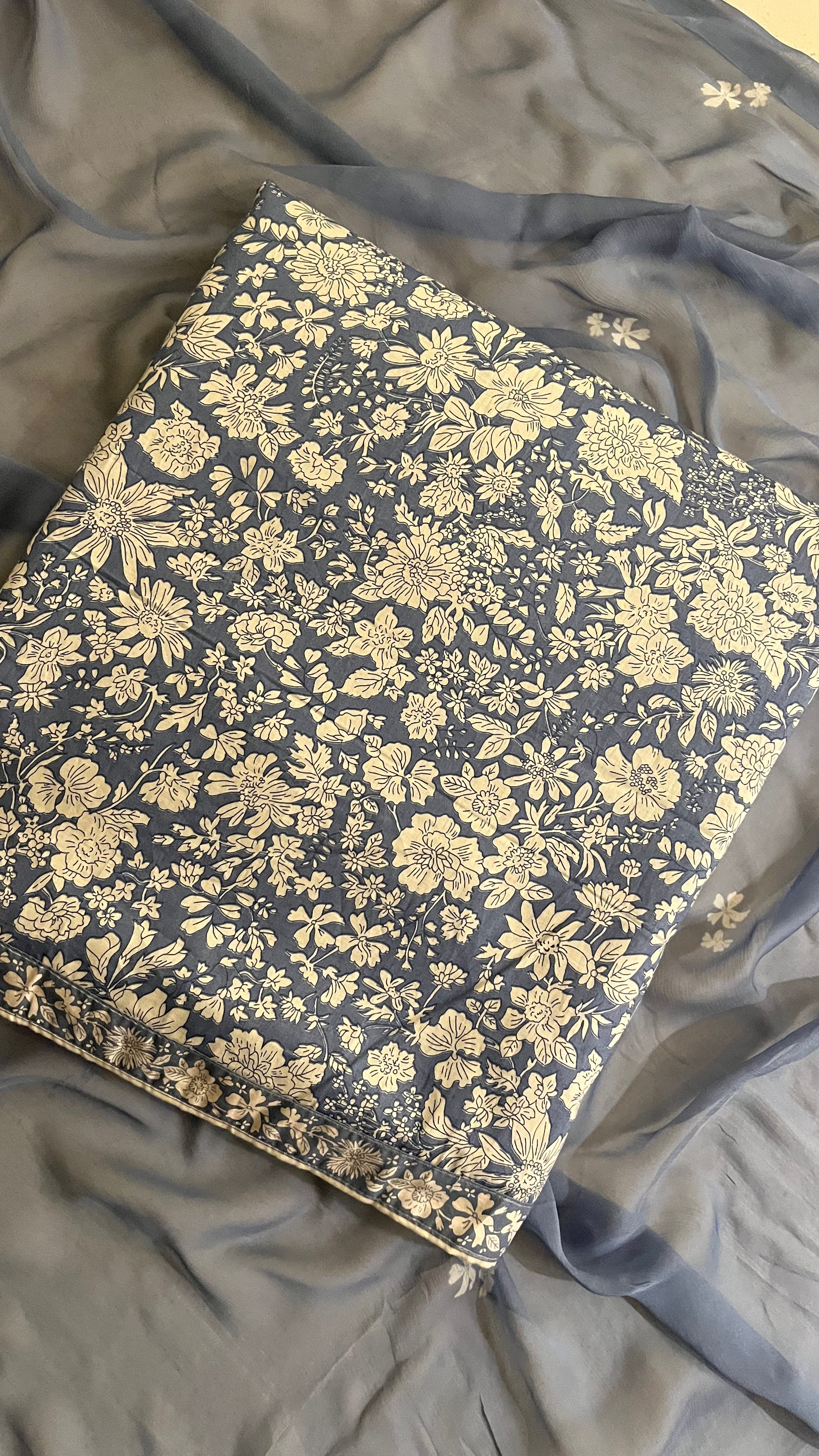 NAVY BLUE PRINTED UNSTITCHED SUIT