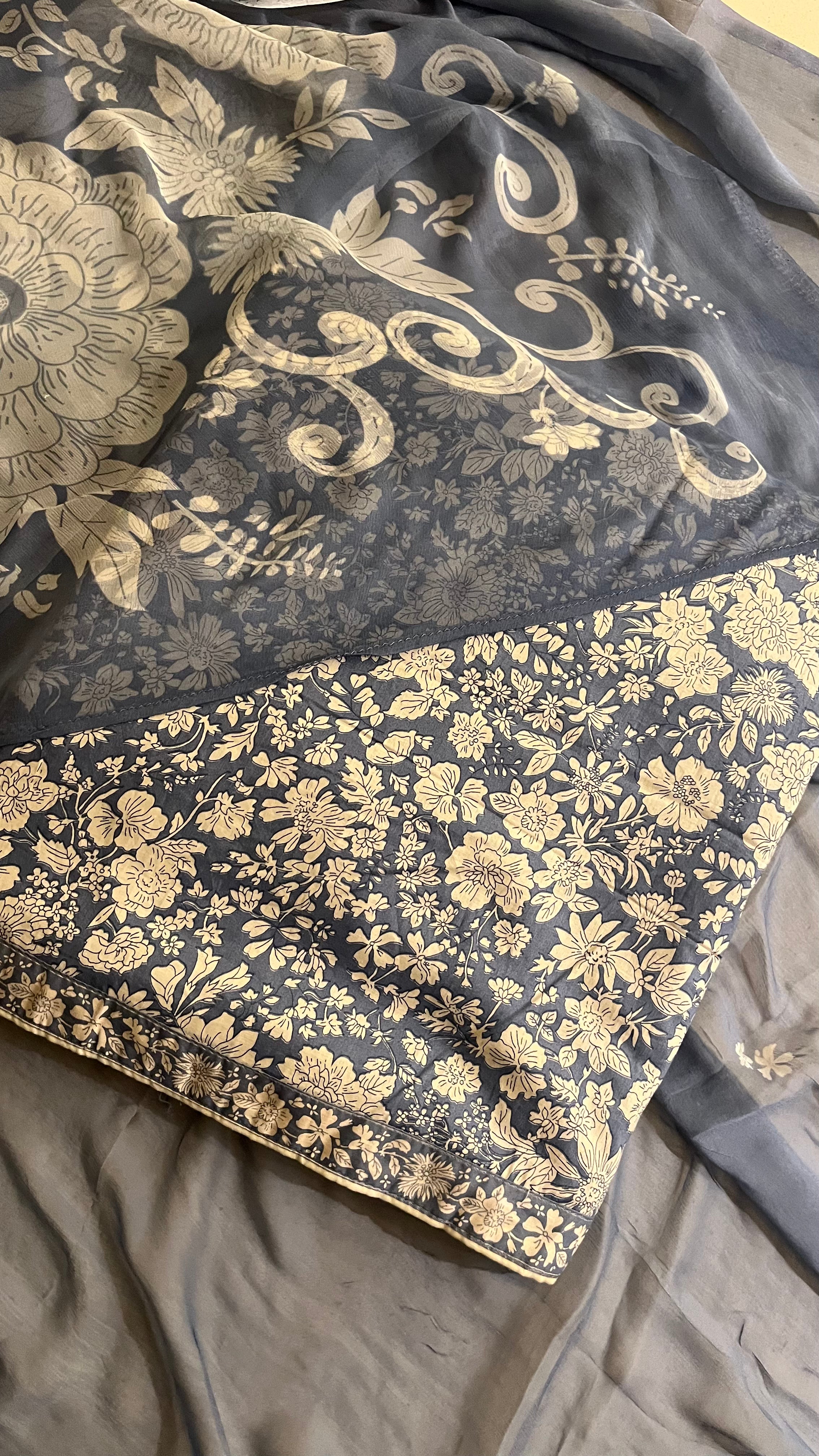 NAVY BLUE PRINTED UNSTITCHED SUIT