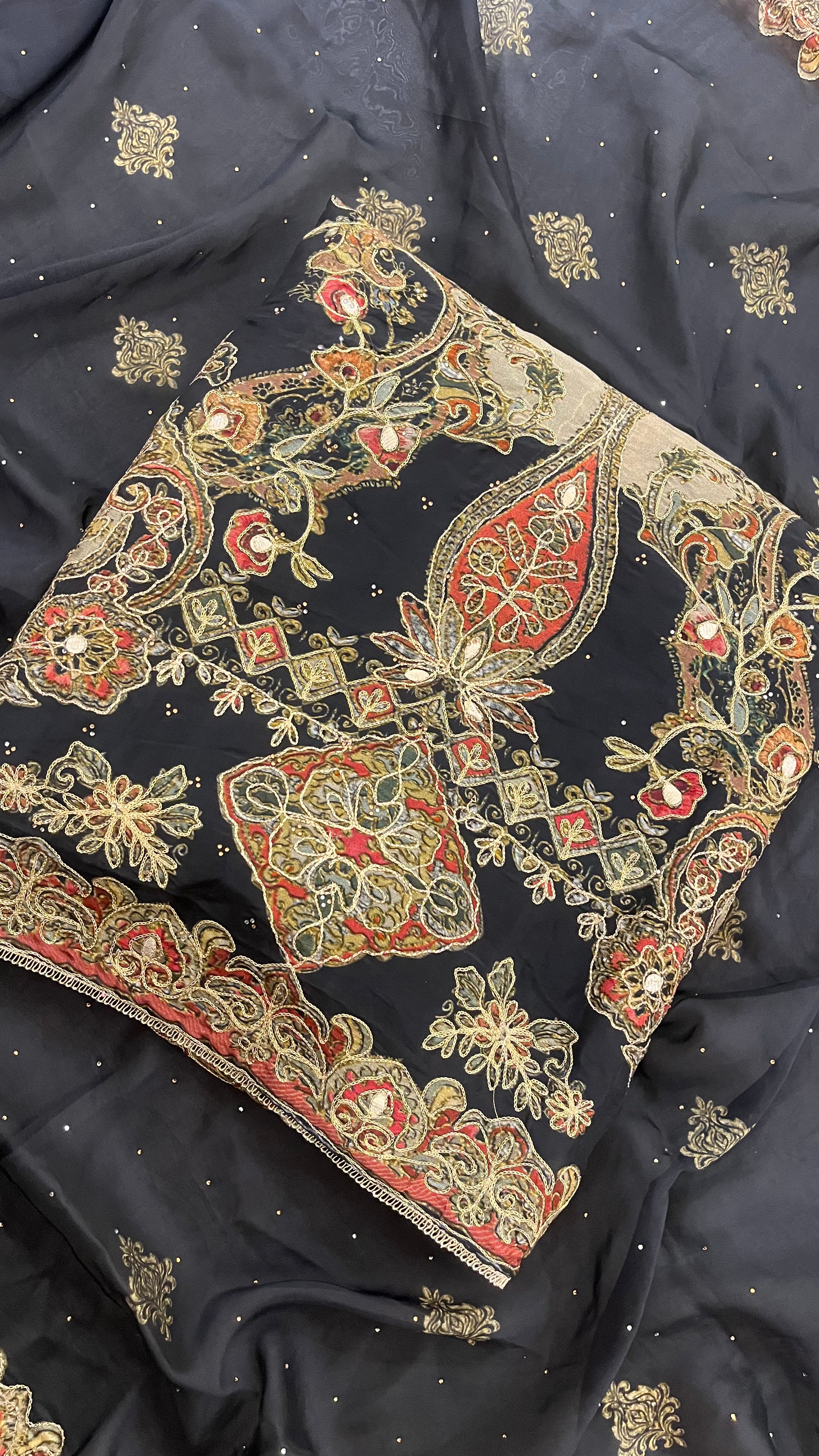 BLACK MULTI-COLOR EMBROIDERED UNSTITCHED SUIT