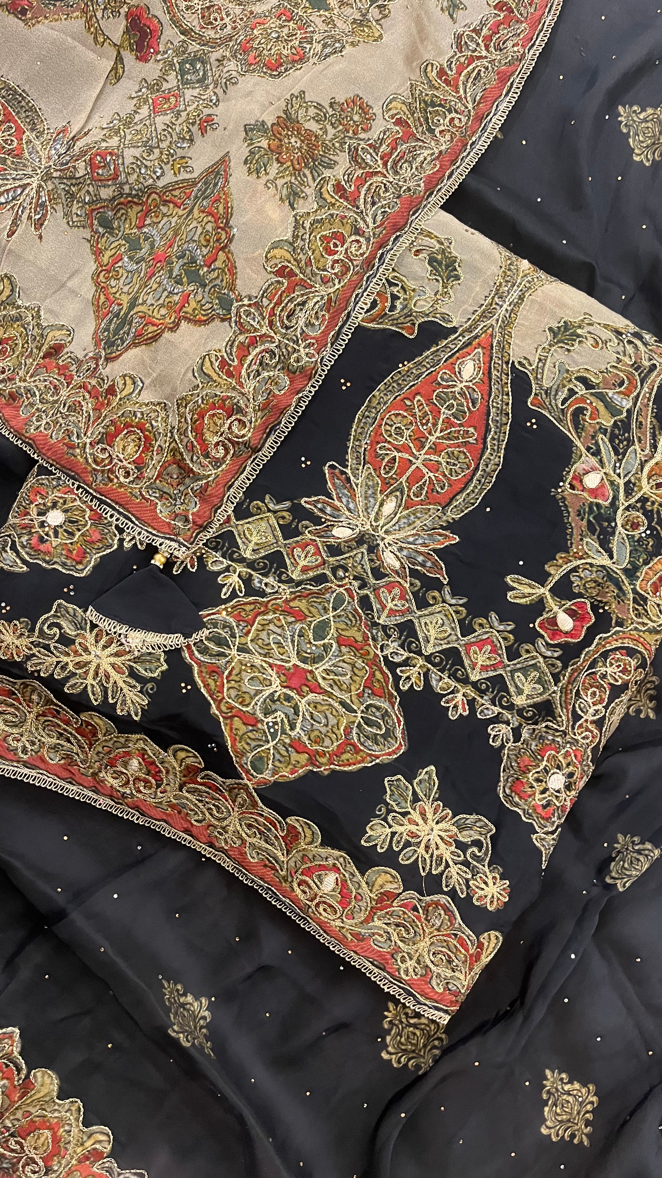 BLACK MULTI-COLOR EMBROIDERED UNSTITCHED SUIT