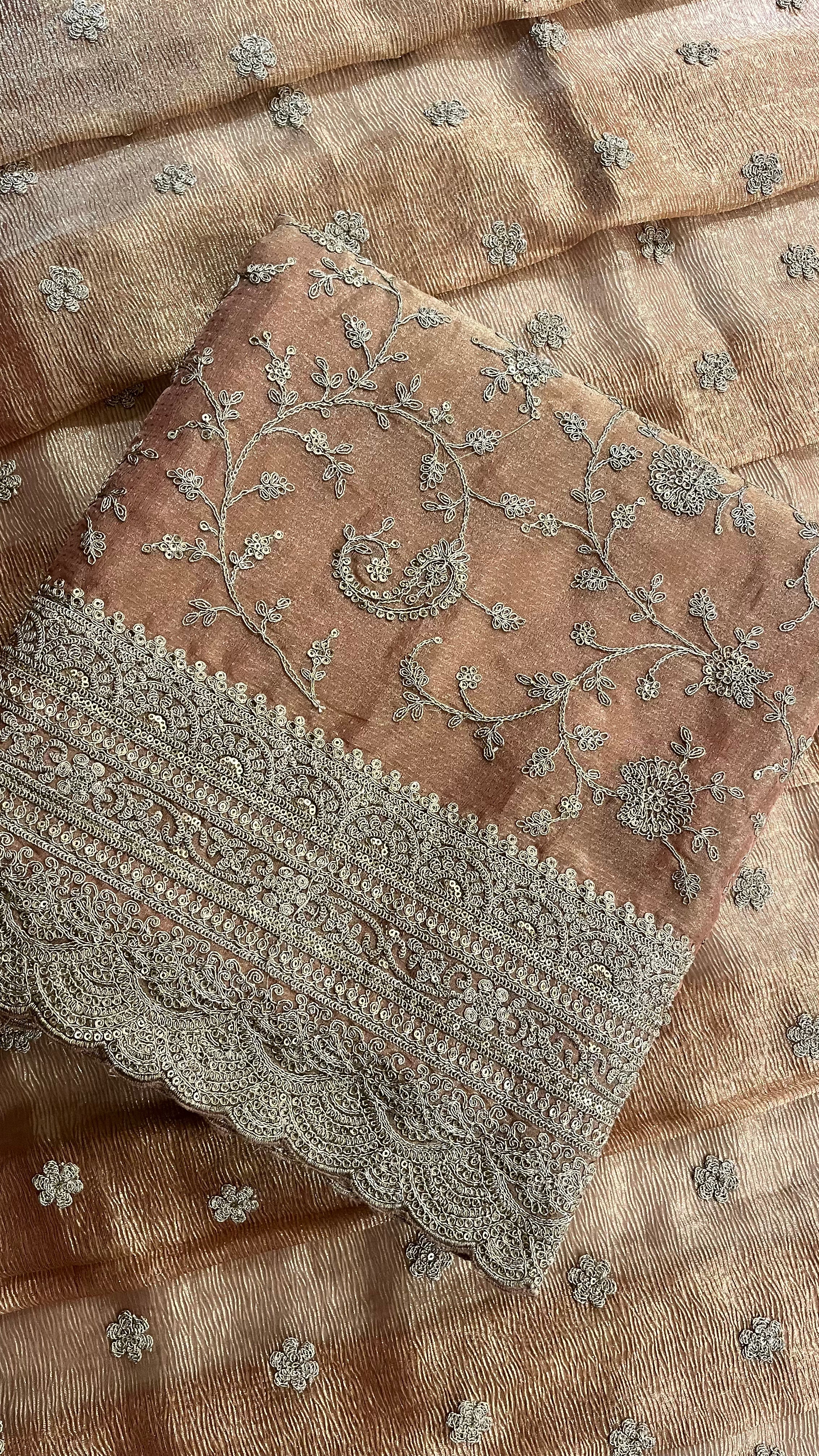 PEACH GOLD EMBROIDERED UNSTITCHED SUIT