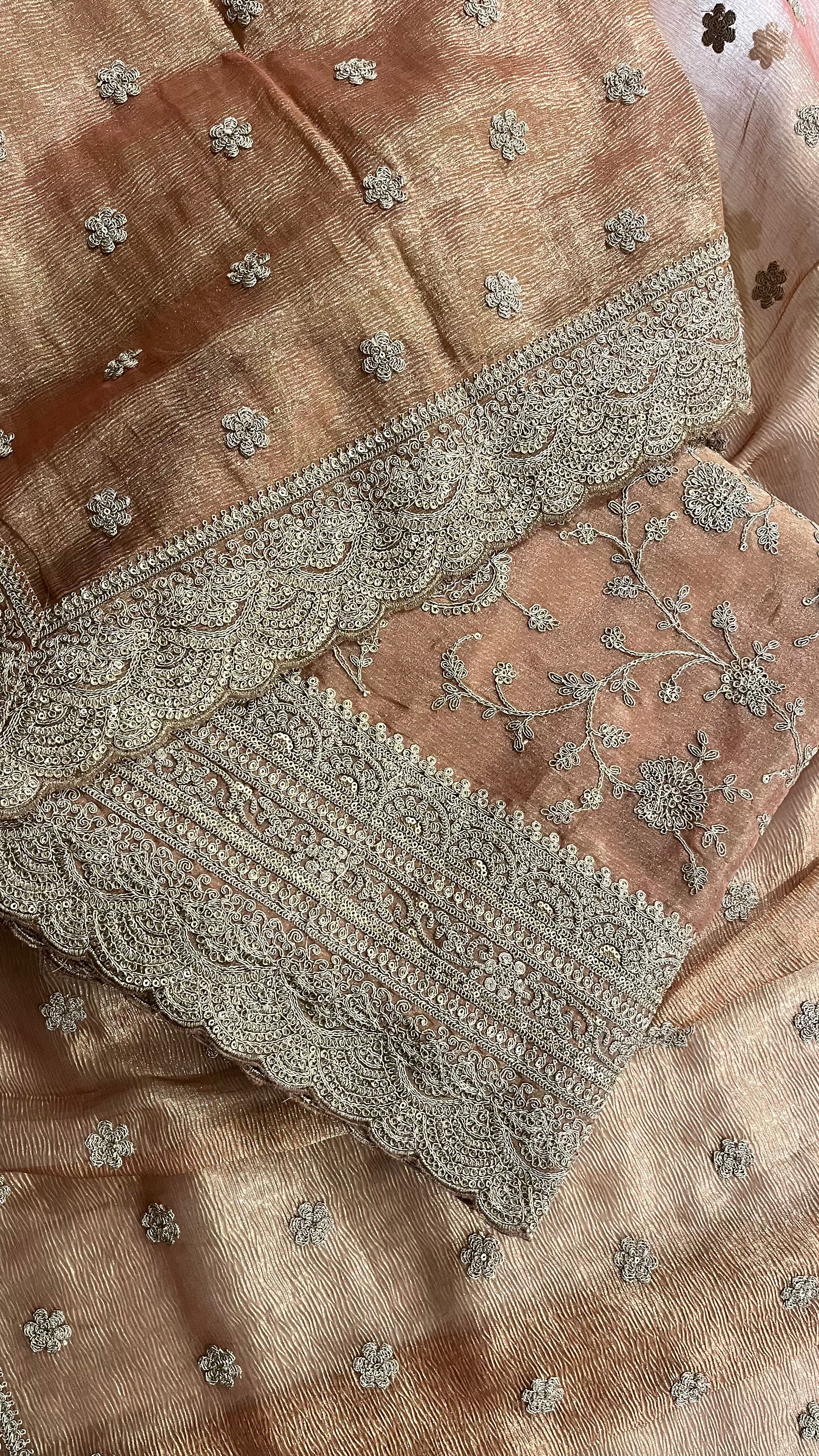 PEACH GOLD EMBROIDERED UNSTITCHED SUIT