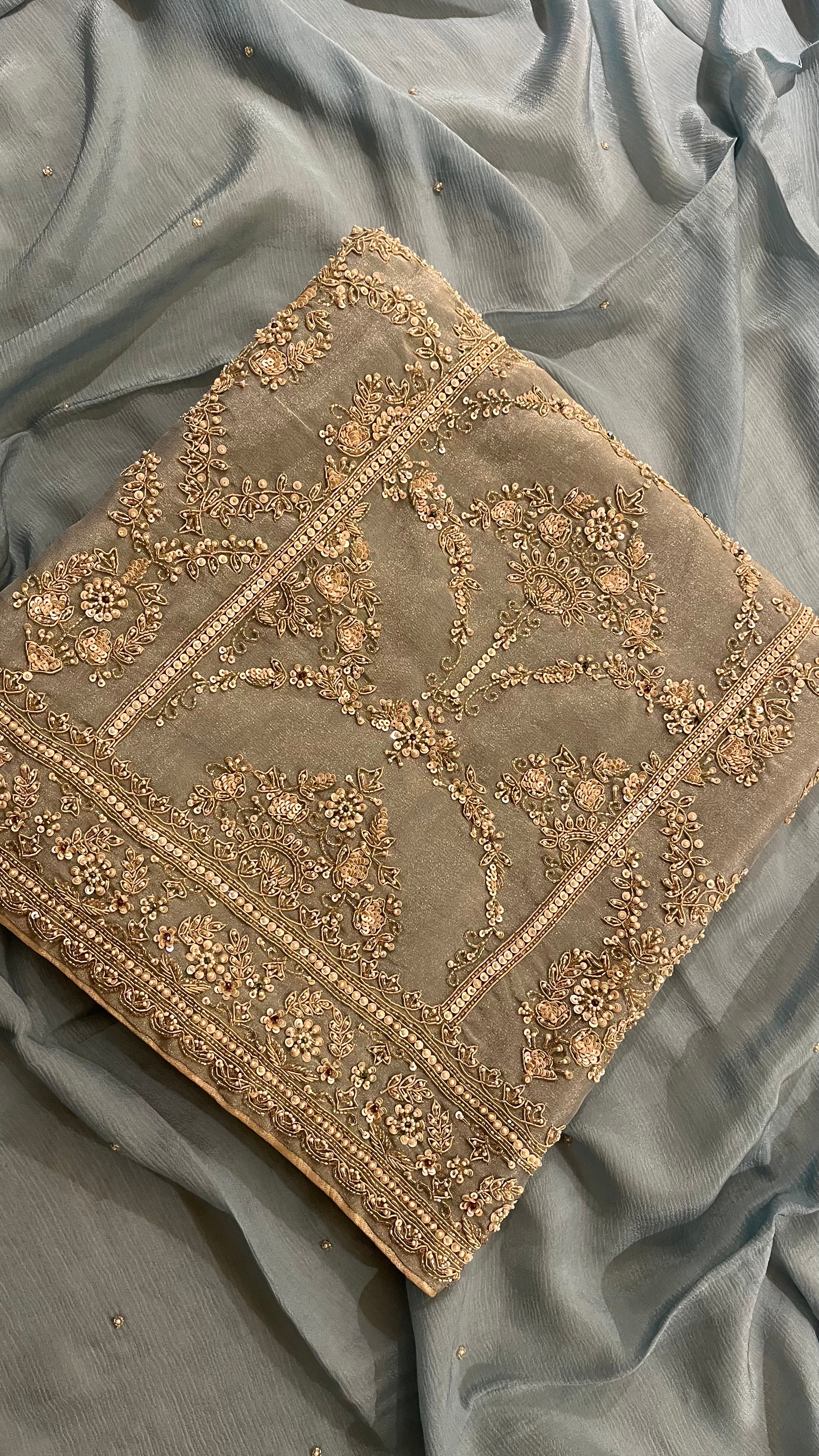DUSKY GREY GOLD EMBROIDERED UNSTITCHED SUIT