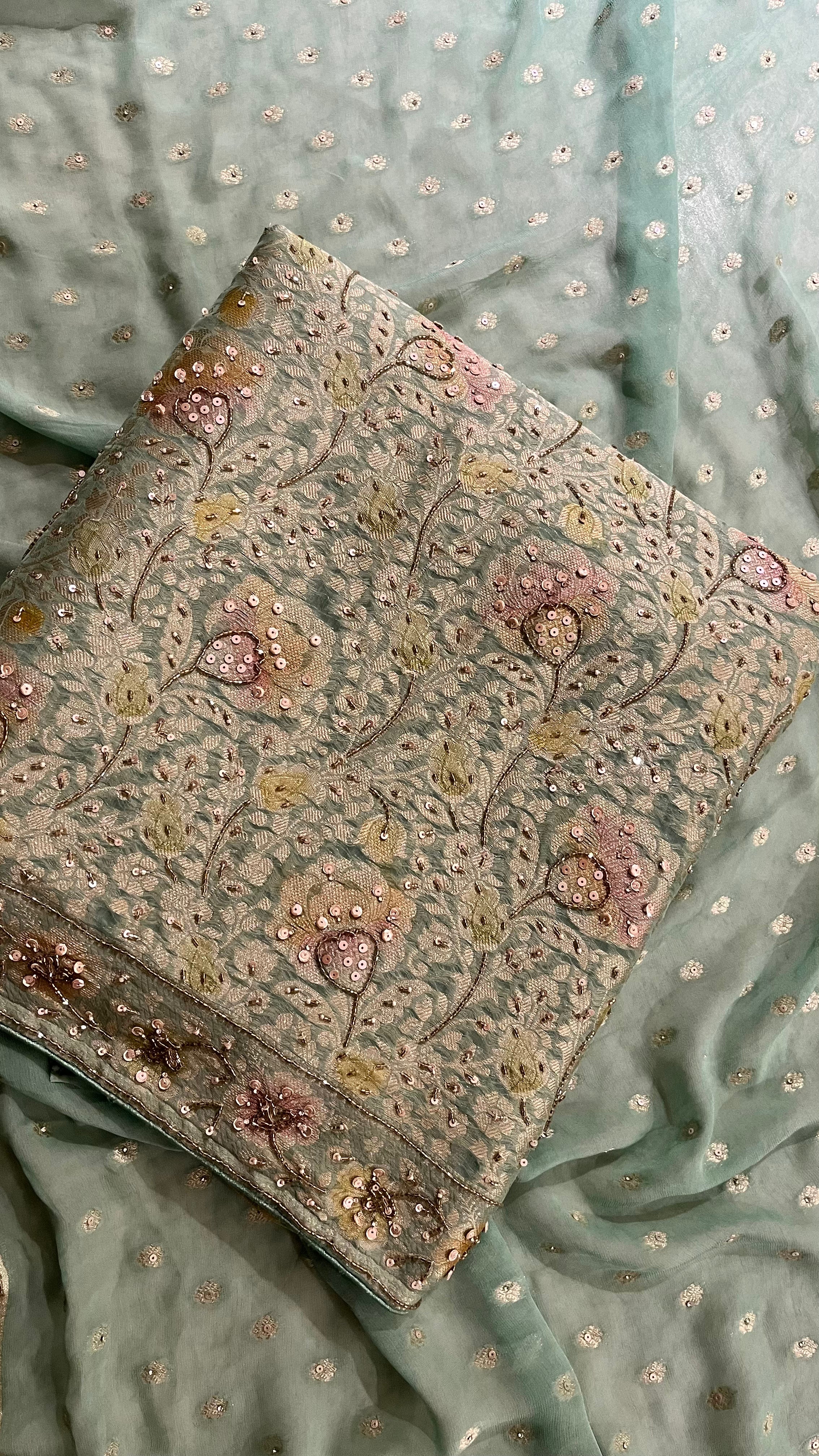 MINT GREEN EMBROIDERED UNSTITCHED SUIT
