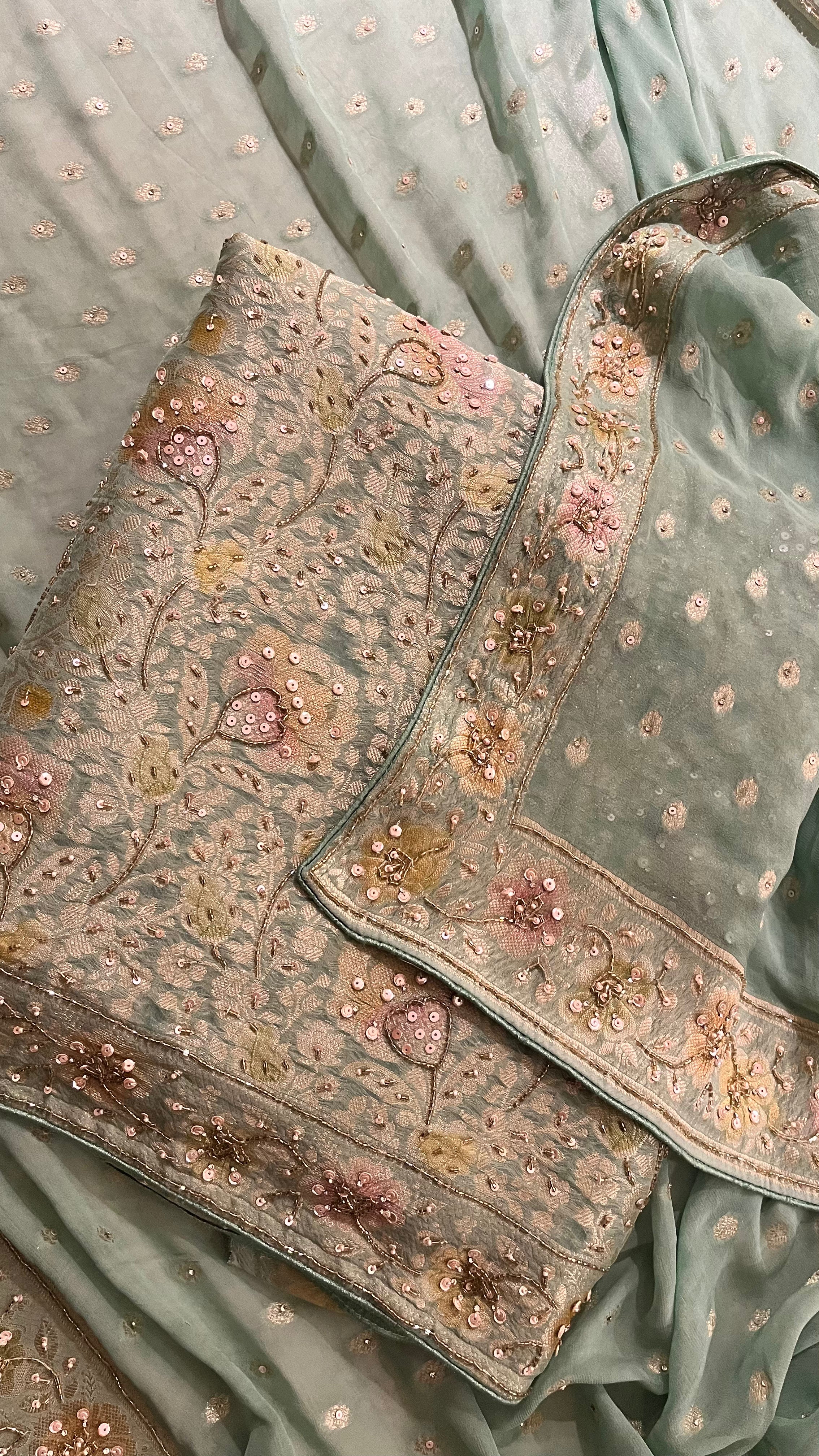 MINT GREEN EMBROIDERED UNSTITCHED SUIT