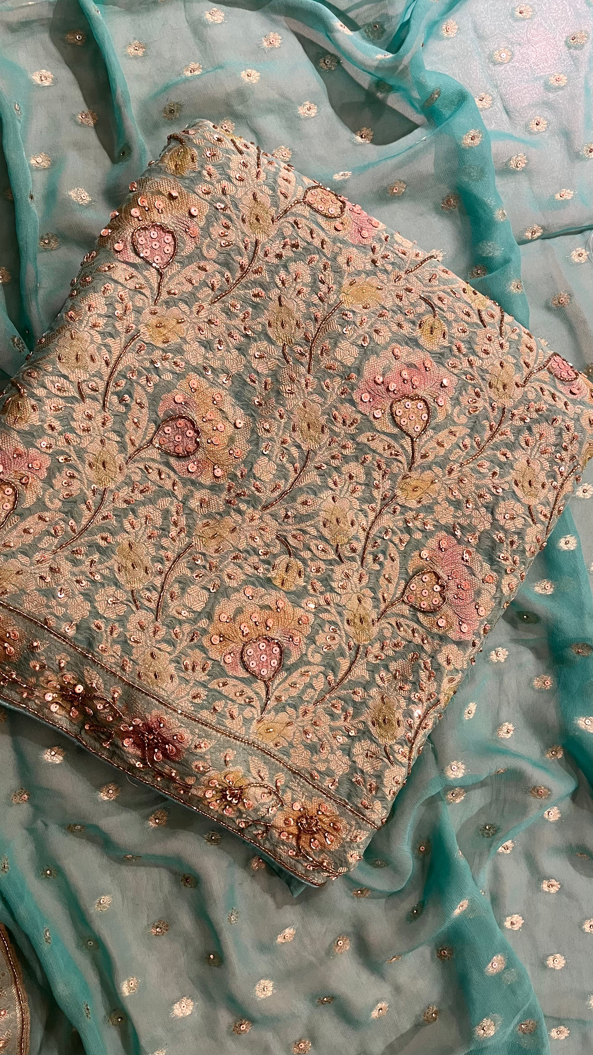 PASTEL AQUA EMBROIDERED UNSTITCHED SUIT