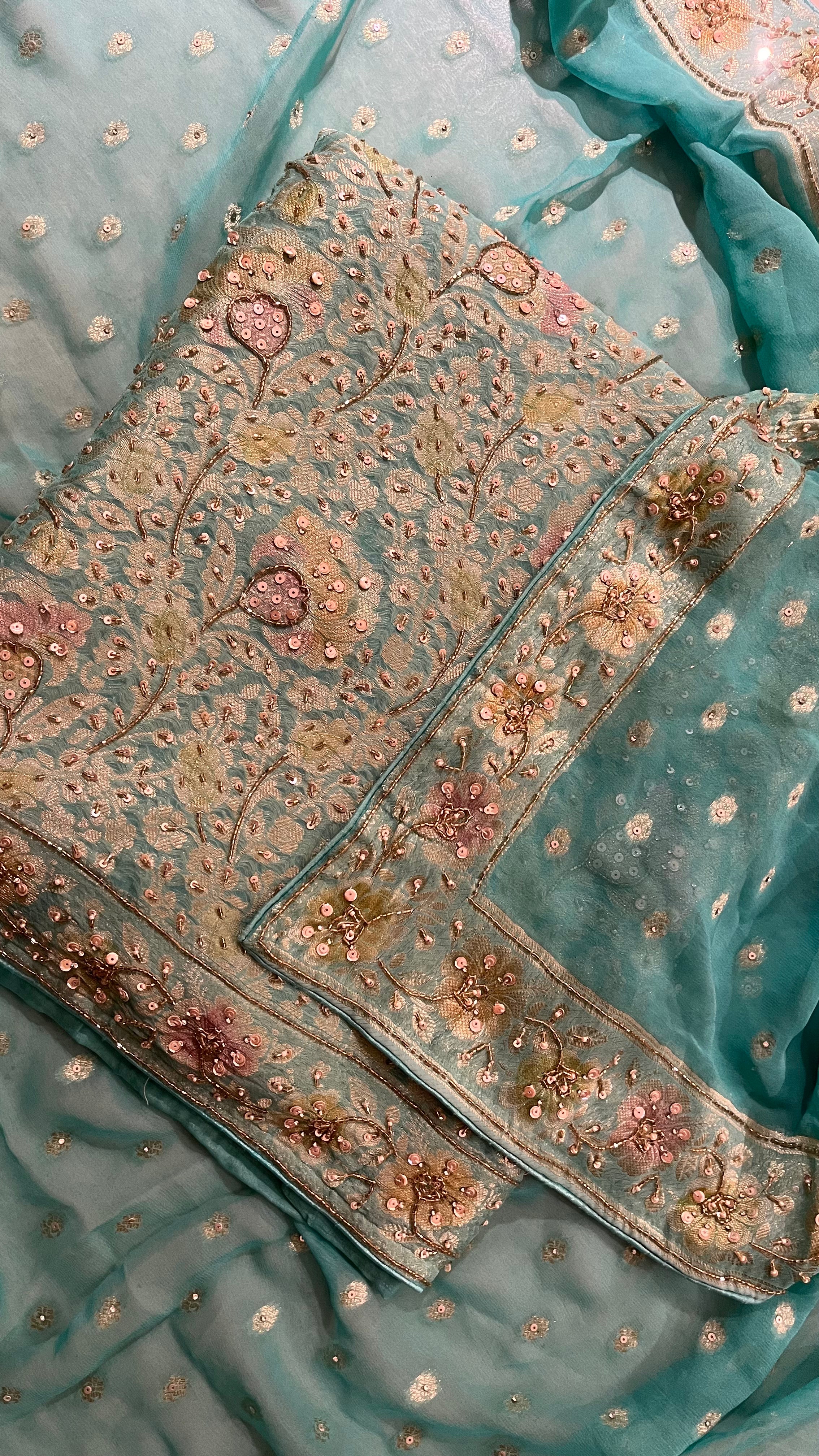 PASTEL AQUA EMBROIDERED UNSTITCHED SUIT