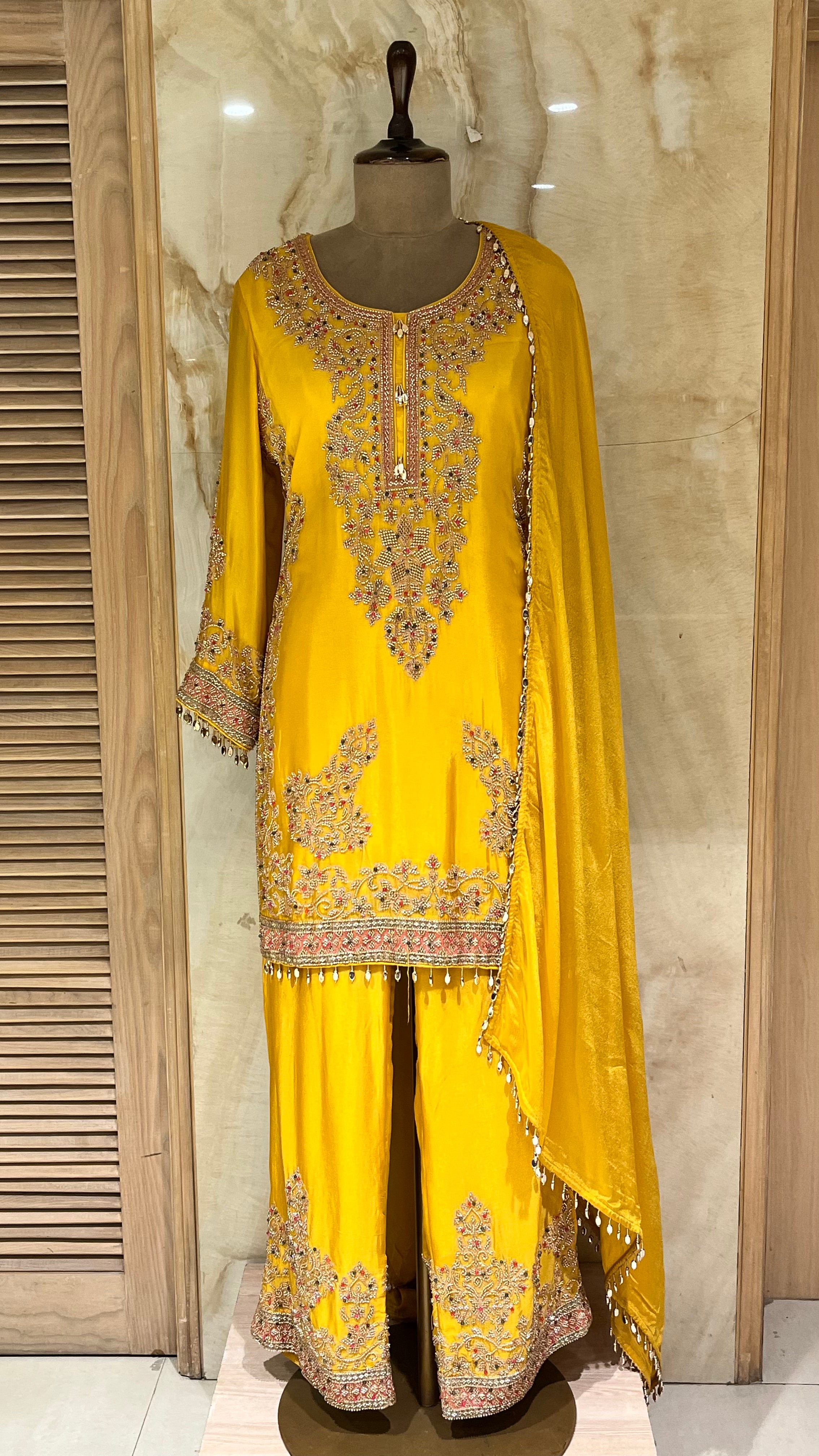 MUSTARD YELLOW HEAVY EMBROIDERED SUIT