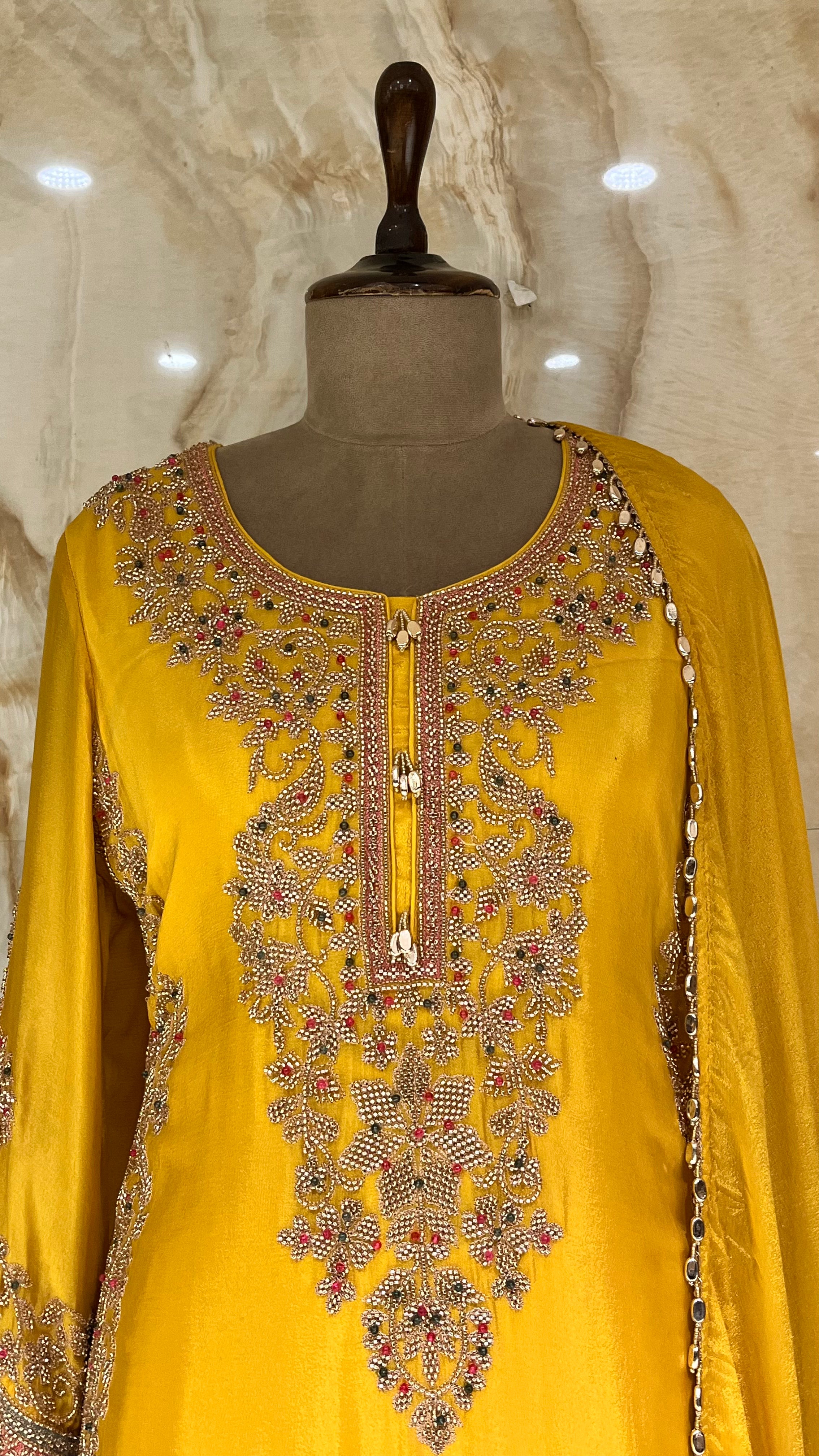 MUSTARD YELLOW HEAVY EMBROIDERED SUIT