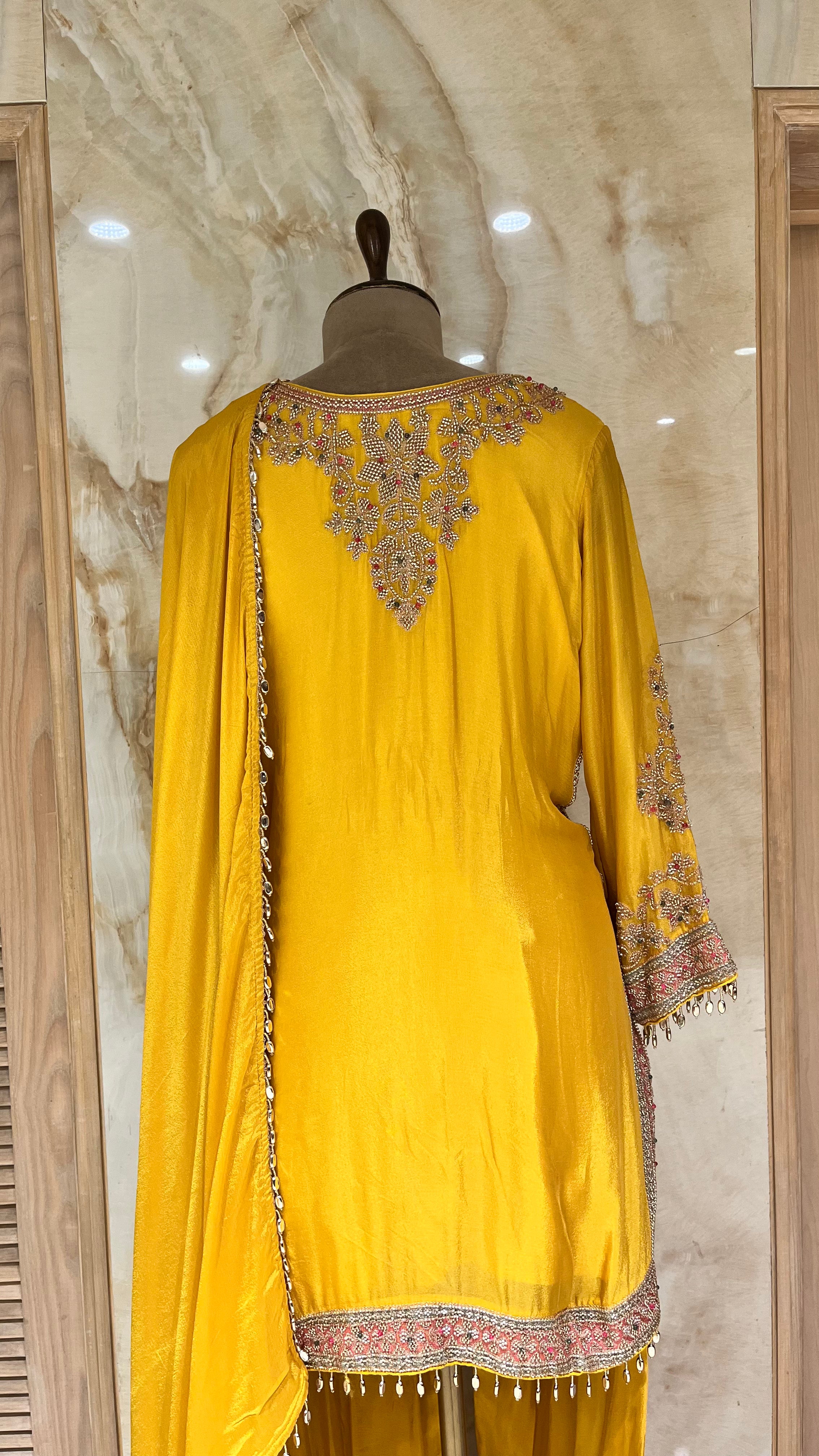 MUSTARD YELLOW HEAVY EMBROIDERED SUIT