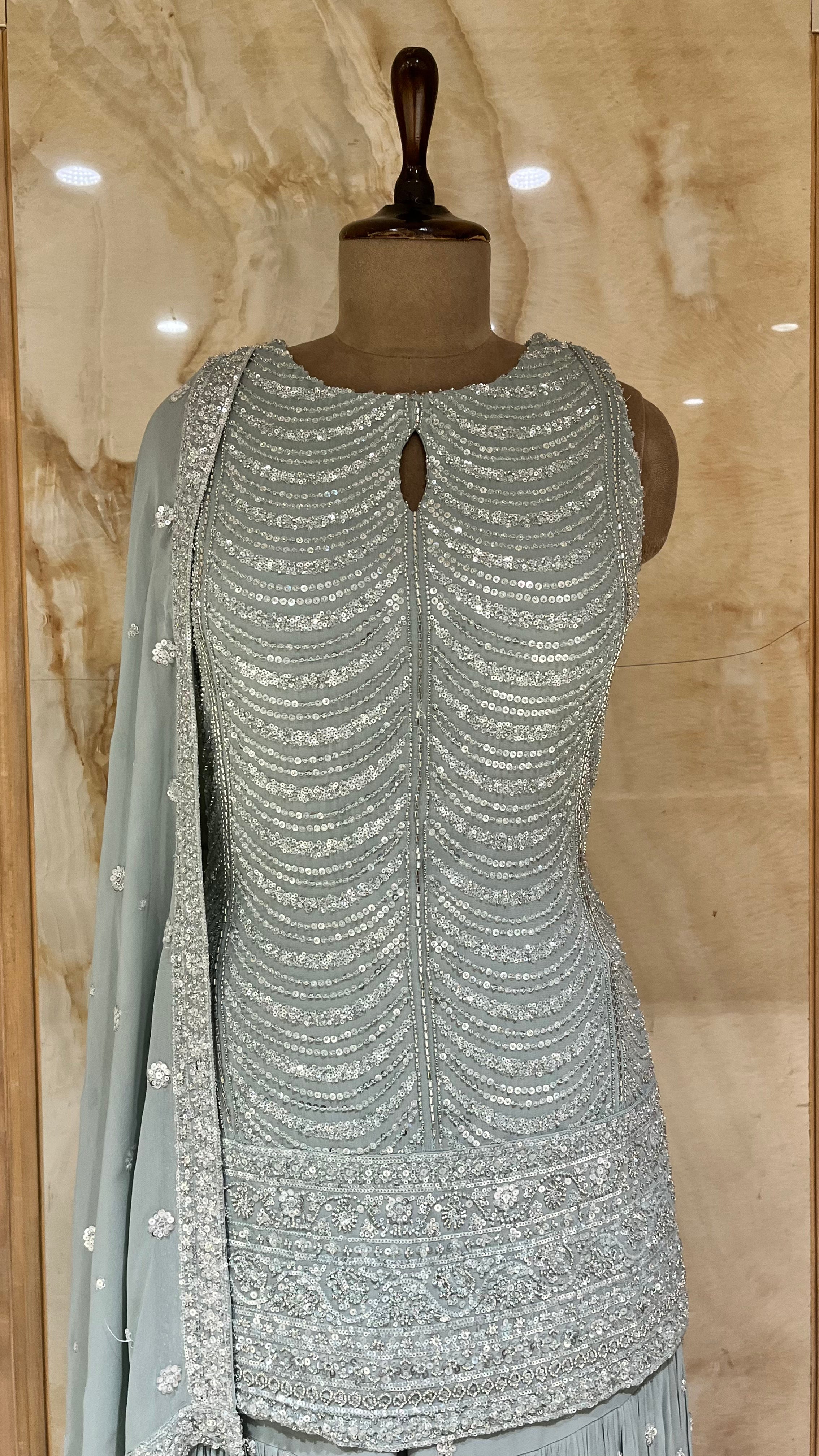 PASTEL MINT GREEN SEQUIN EMBELLISHED SHARARA SUIT