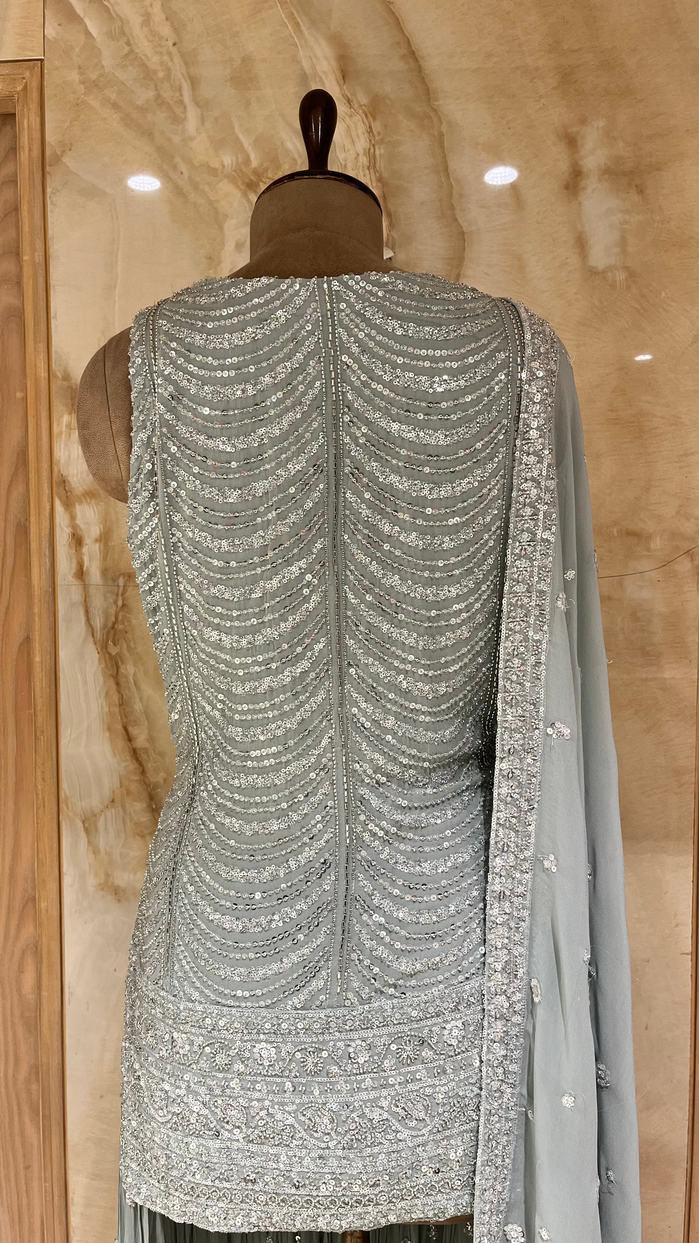 PASTEL MINT GREEN SEQUIN EMBELLISHED SHARARA SUIT