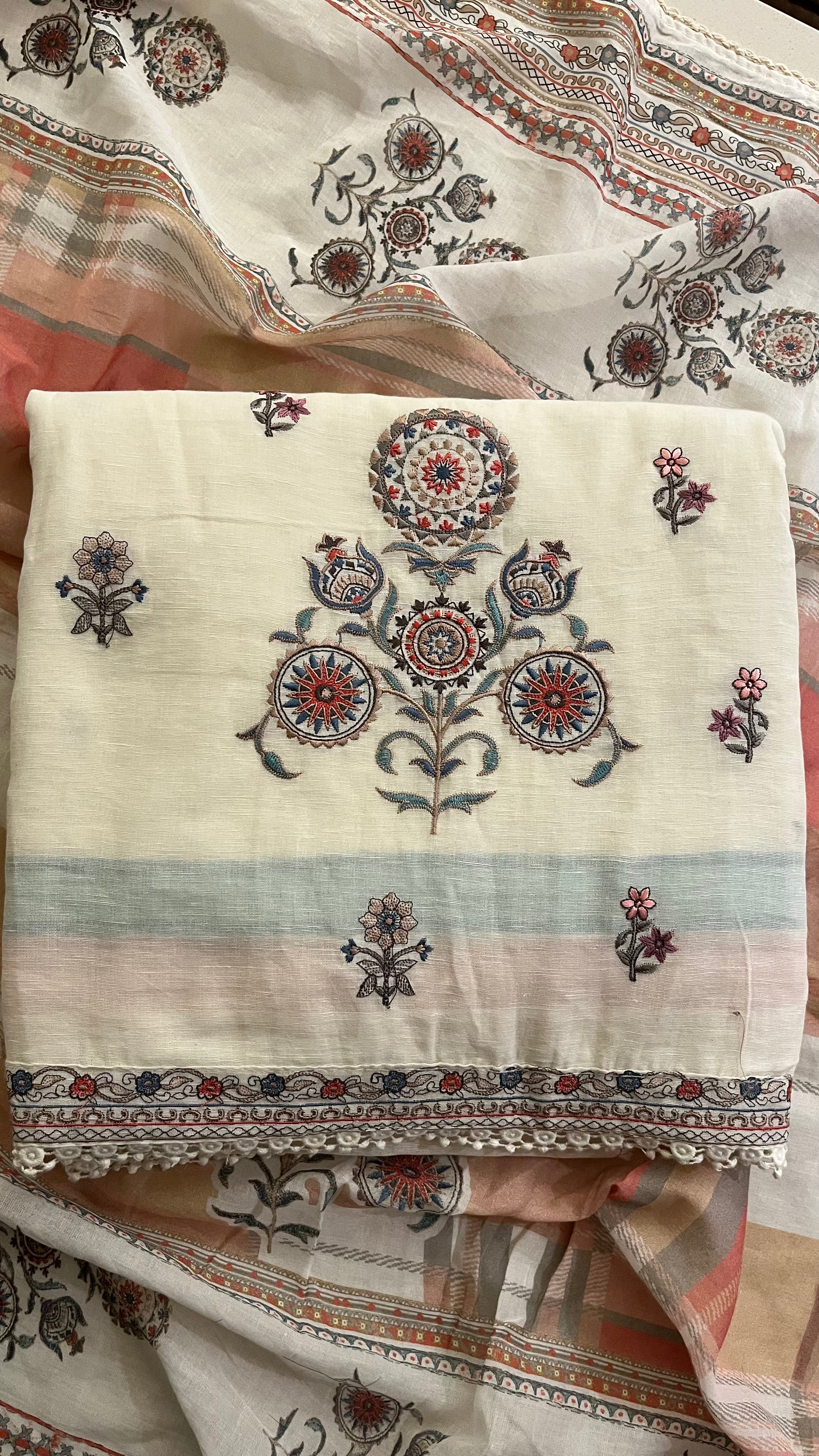IVORY MULTI-COLOUR EMBROIDERED UNSTITCHED SUIT