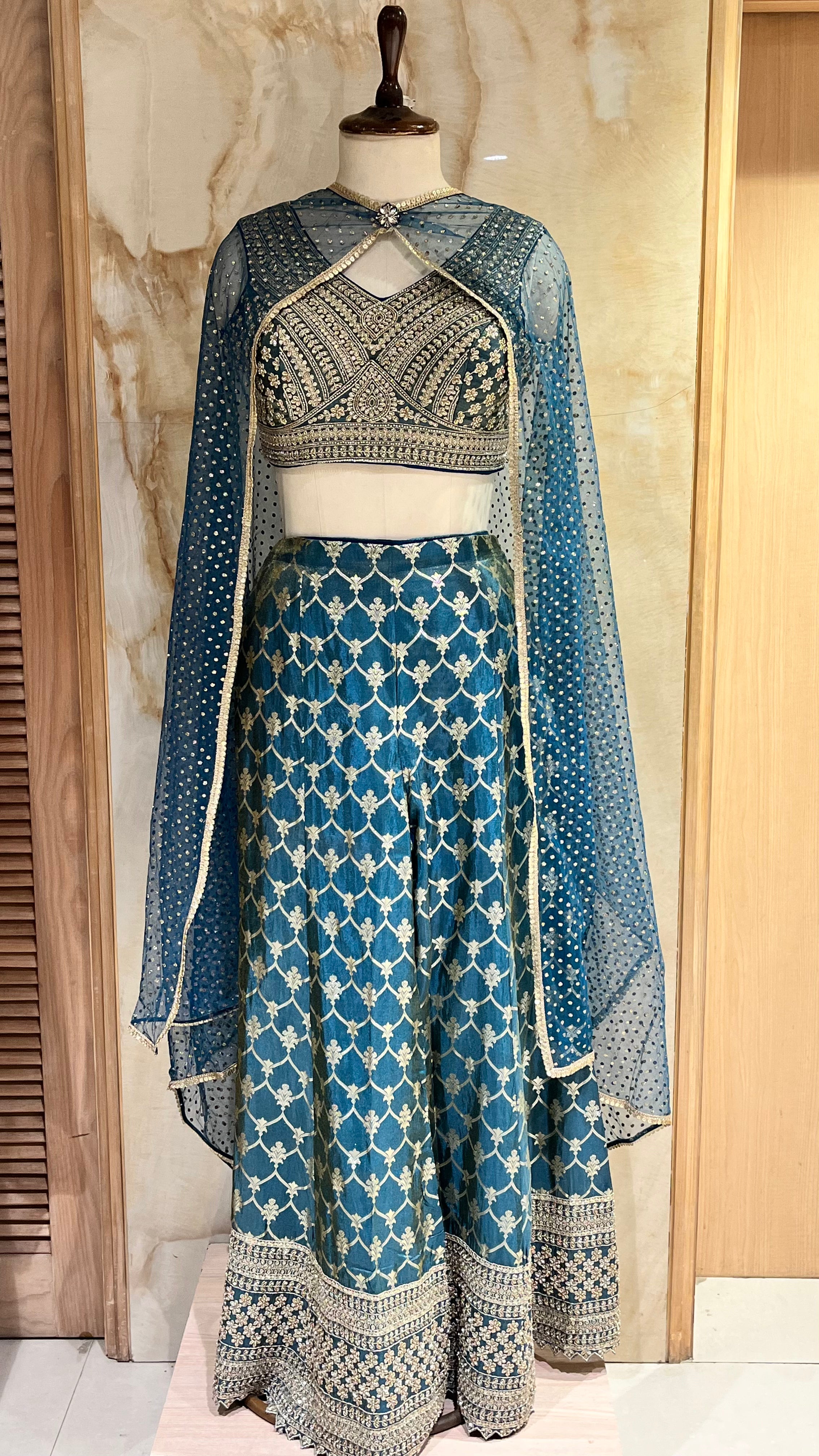 TEAL BLUE EMBROIDERED READYMADE SUIT SET