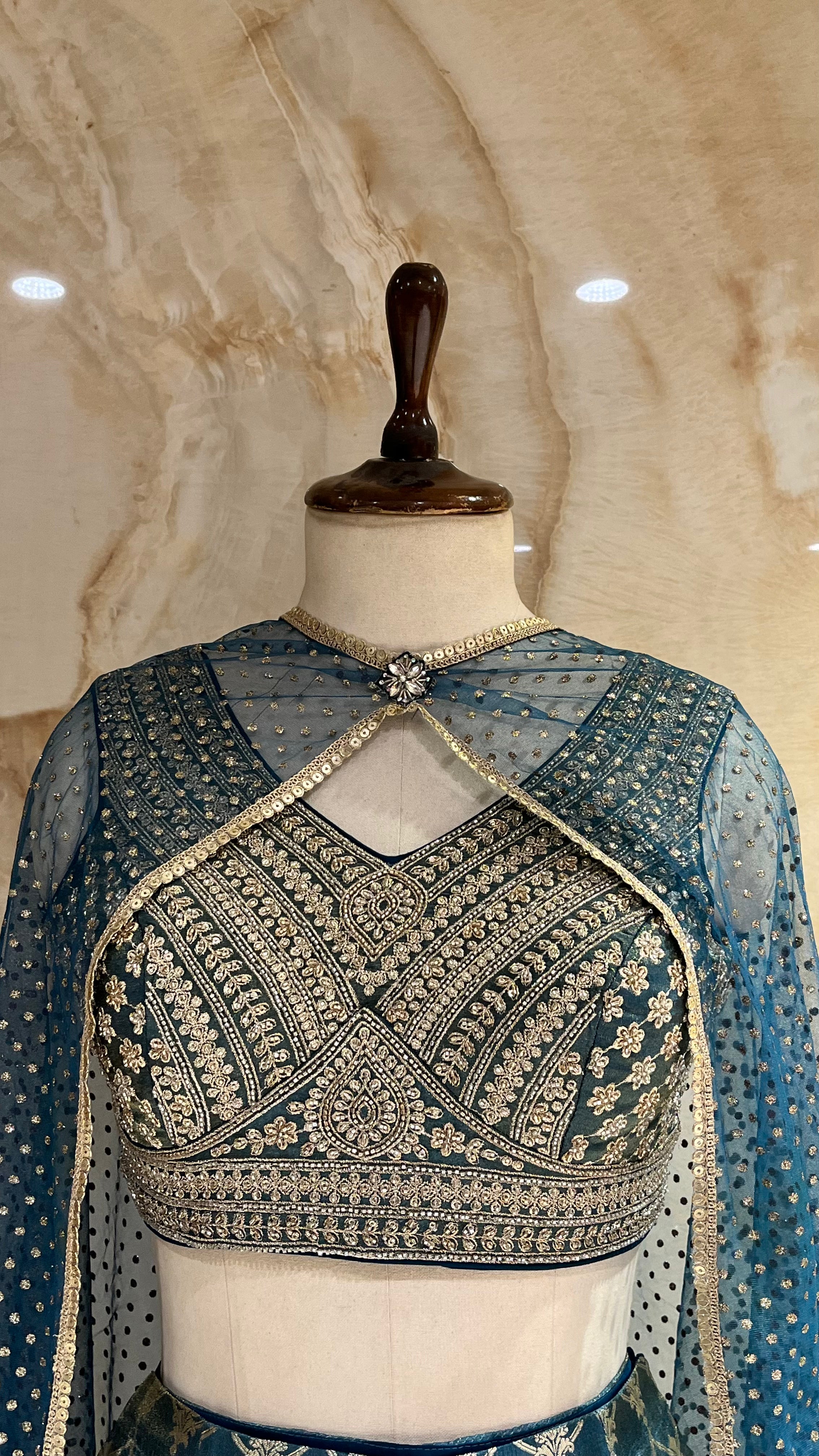 TEAL BLUE EMBROIDERED READYMADE SUIT SET