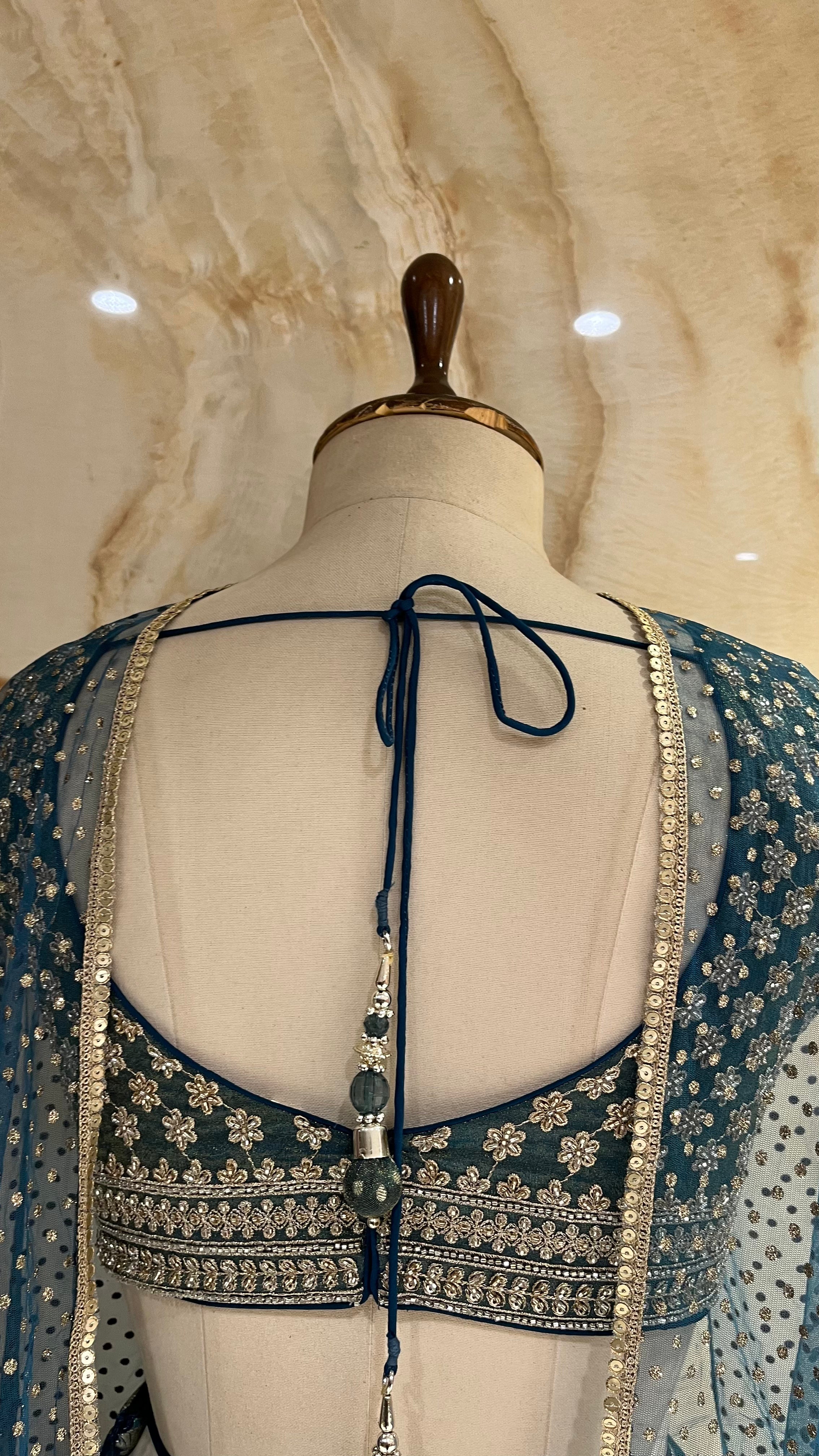 TEAL BLUE EMBROIDERED READYMADE SUIT SET