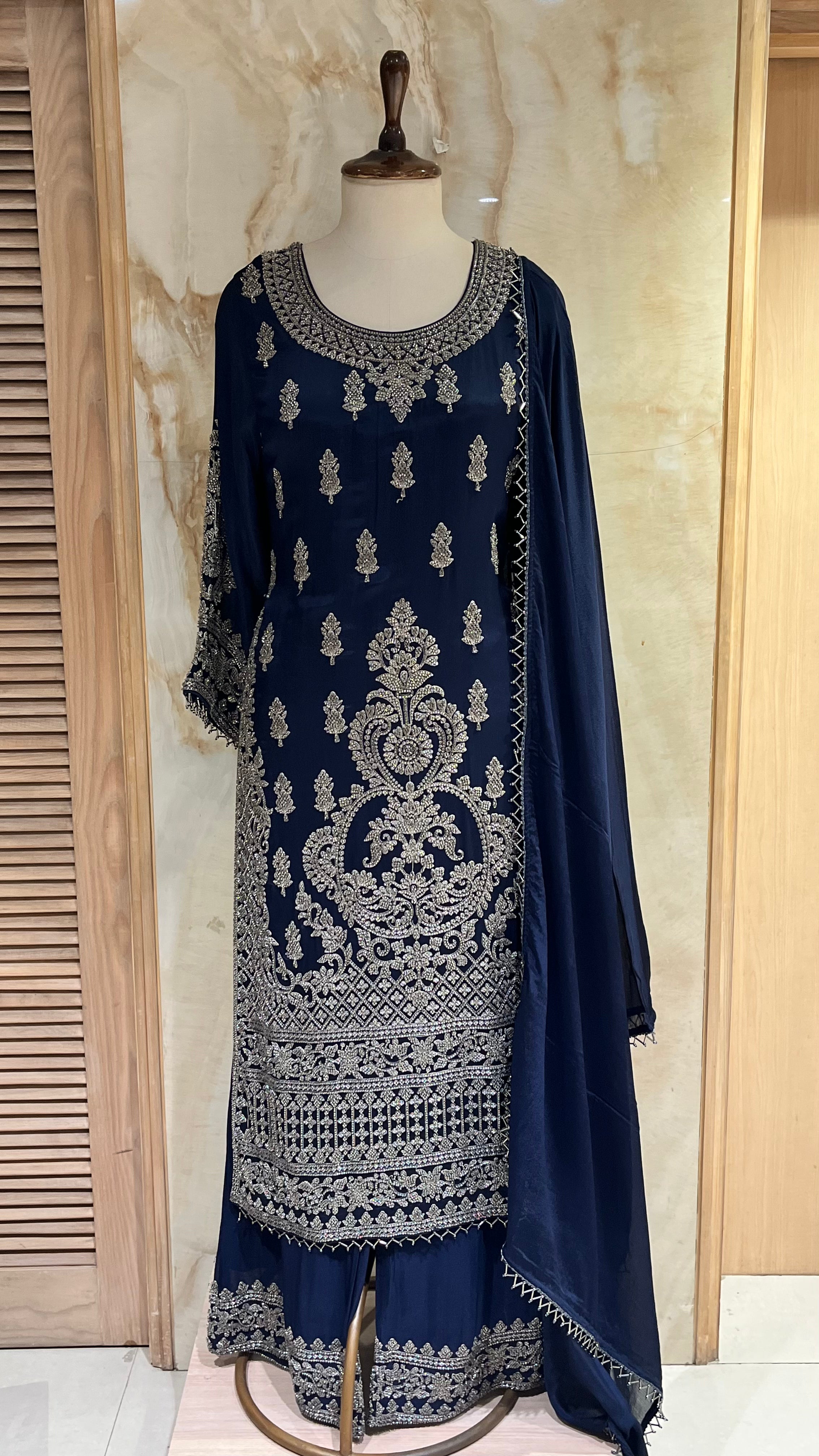 NAVY BLUE HEAVY EMBROIDERED READYMADE SUIT SET
