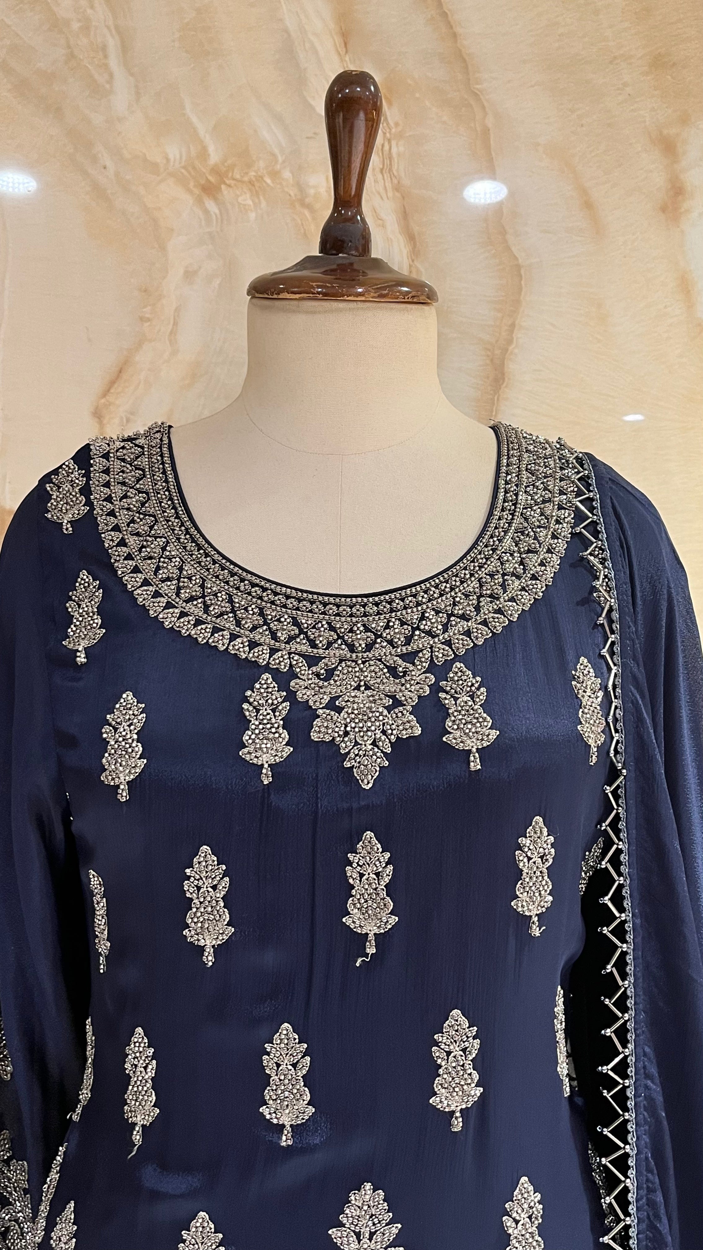 NAVY BLUE HEAVY EMBROIDERED READYMADE SUIT SET