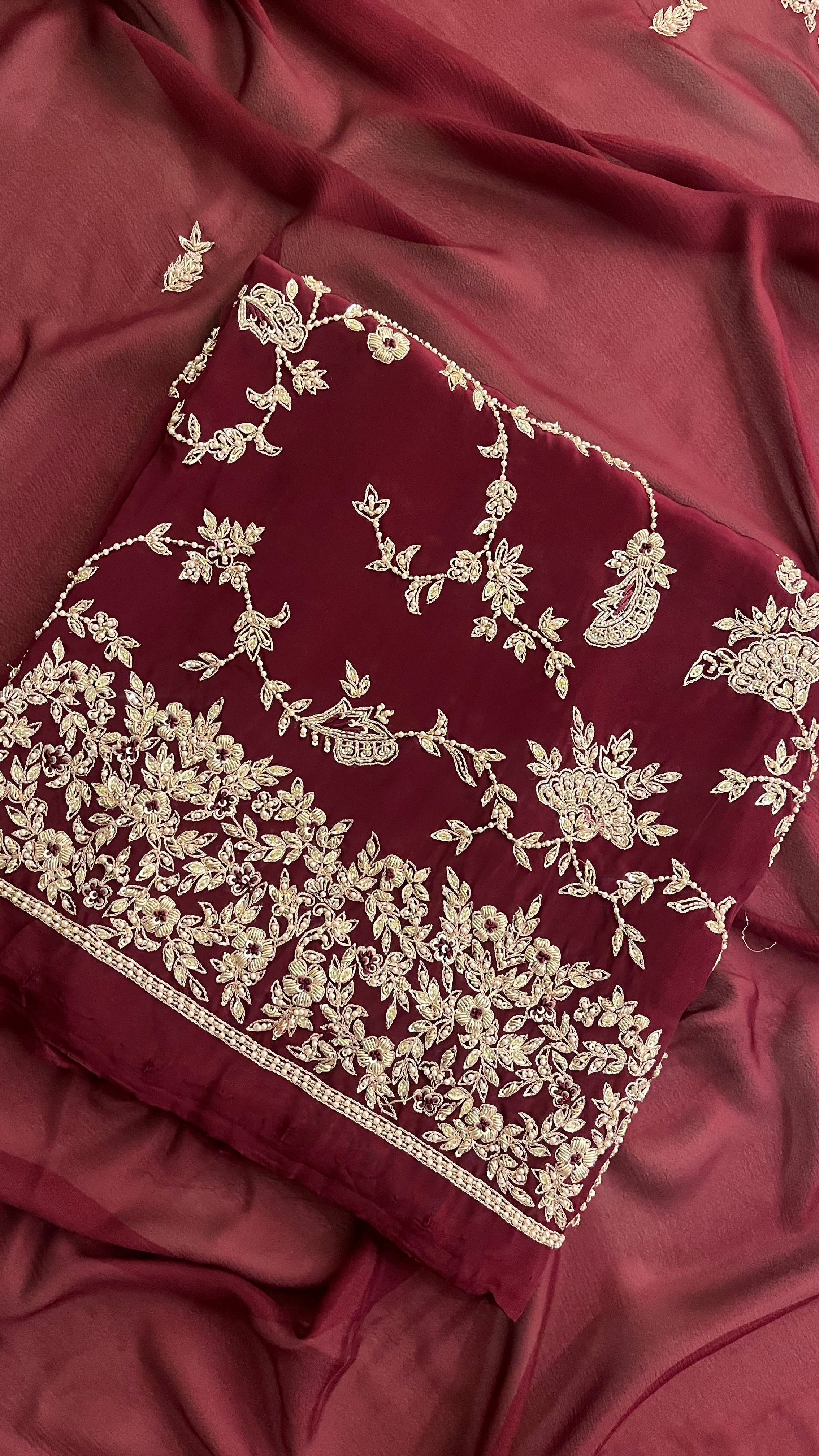 MAROON EMBROIDERED UNSTITCHED SUIT