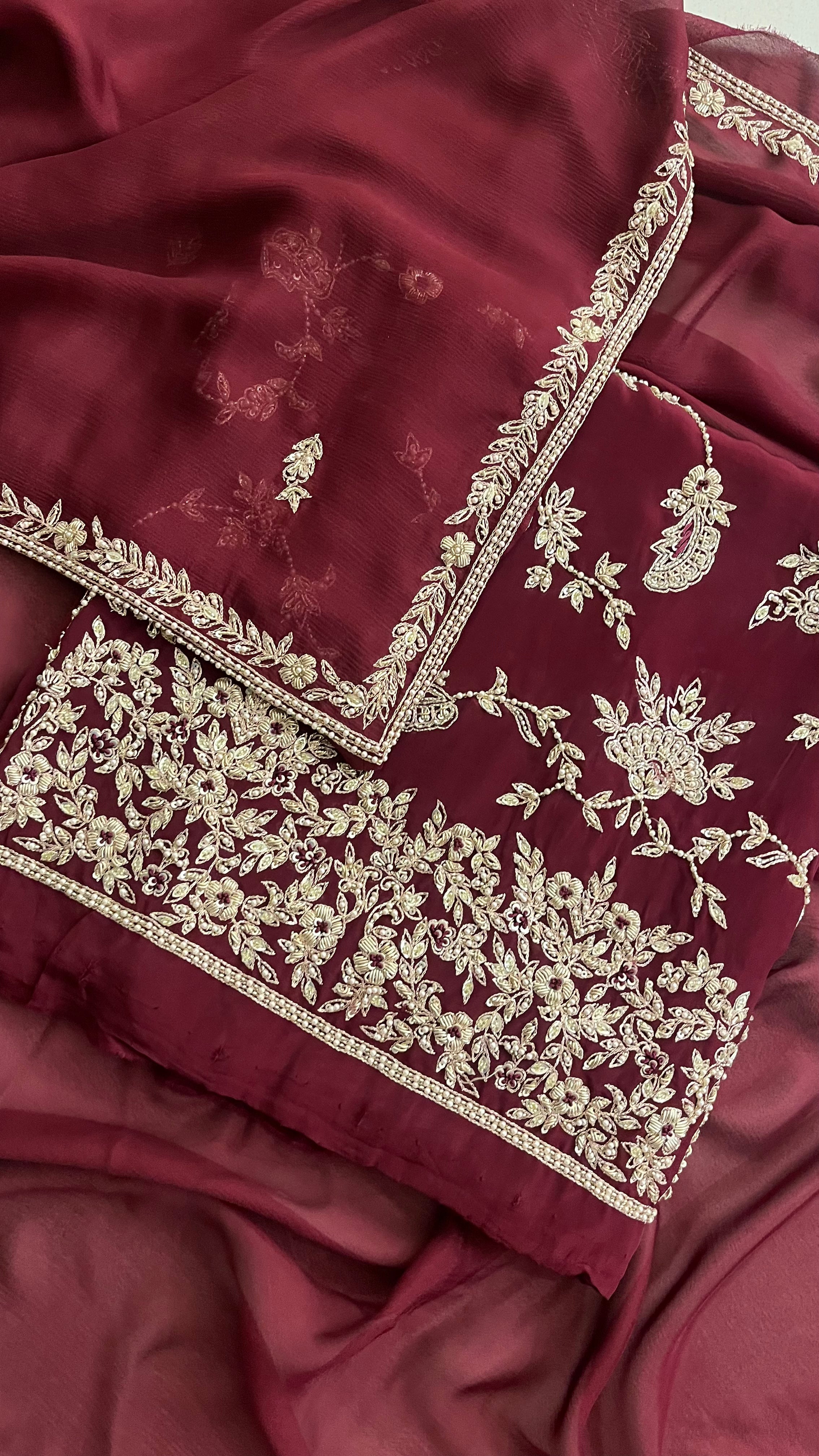 MAROON EMBROIDERED UNSTITCHED SUIT
