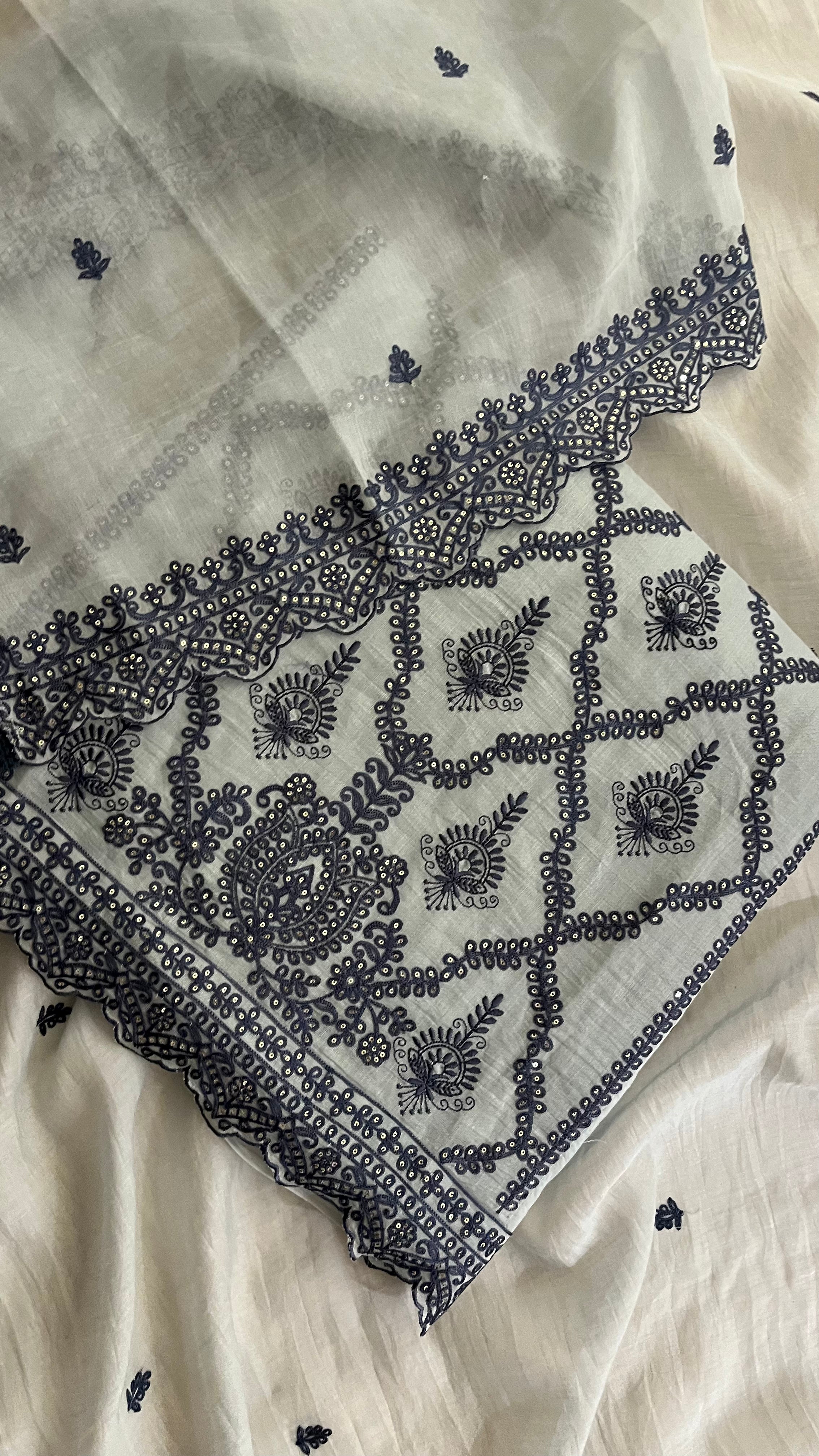 GREEN & NAVY EMBROIDERED UNSTITCHED SUIT