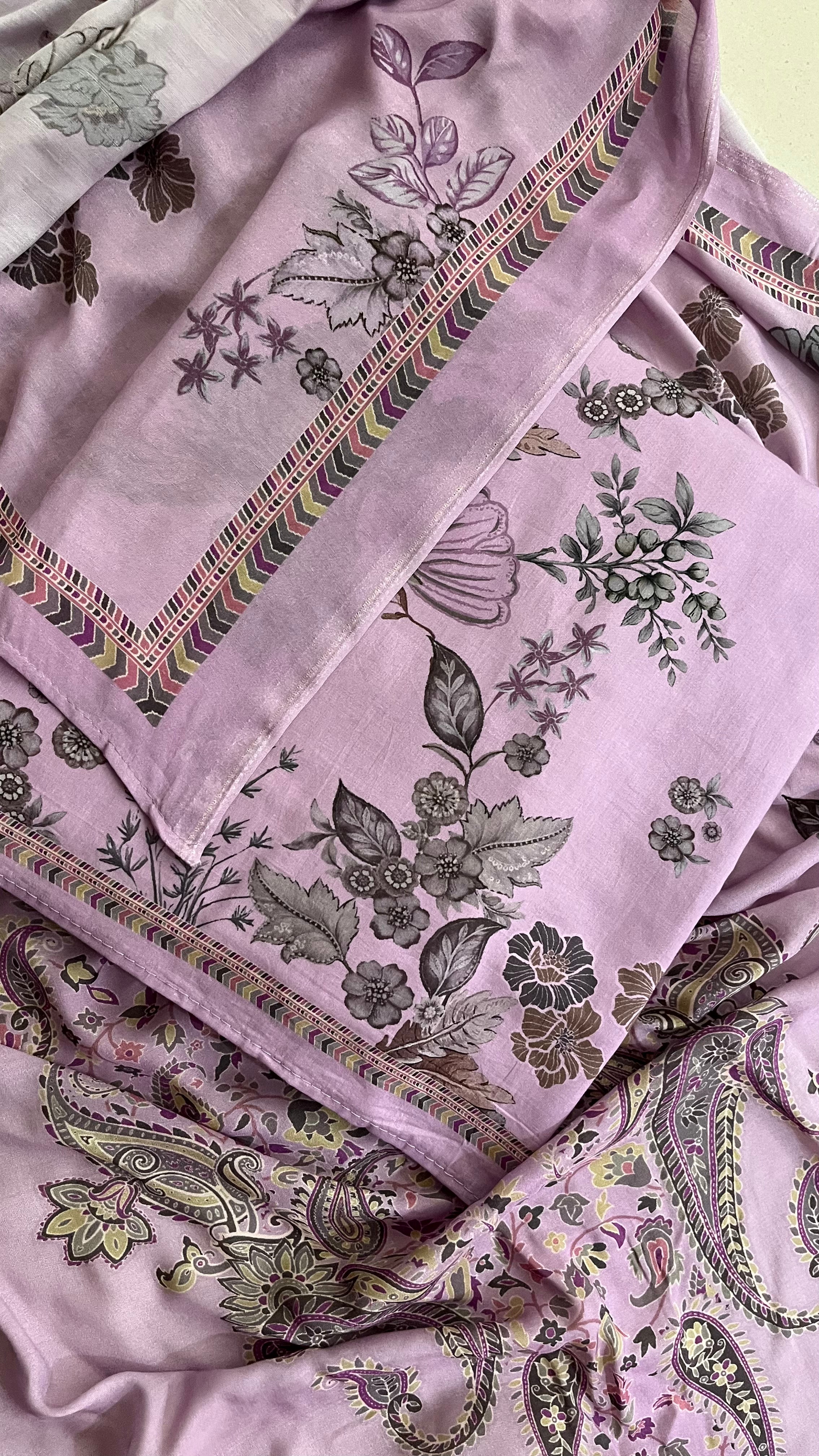 LAVENDER FLORAL PRINTED UNSTITCHED SUIT