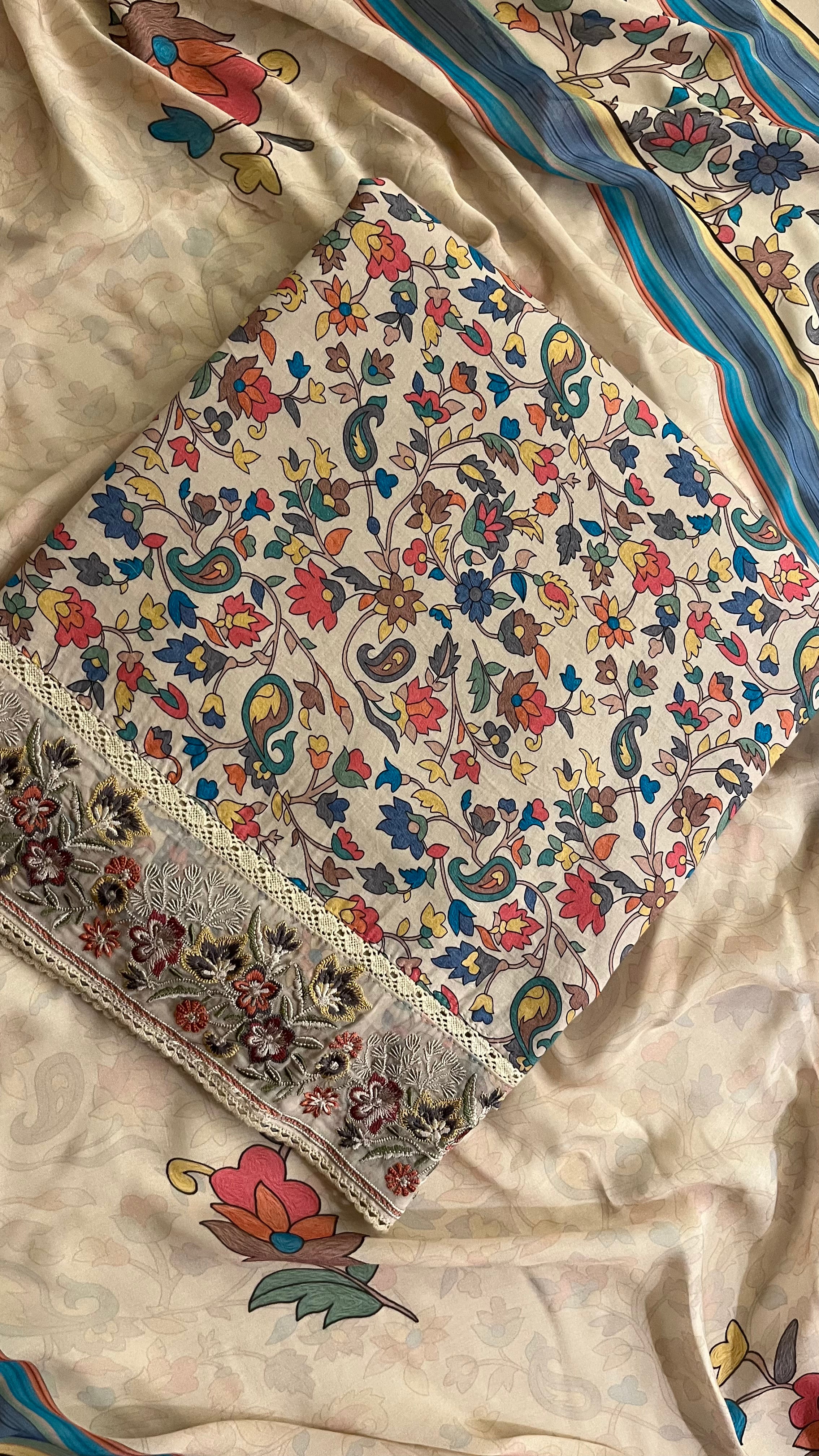 MULTICOLOR FLORAL PRINTED UNSTITCHED SUIT