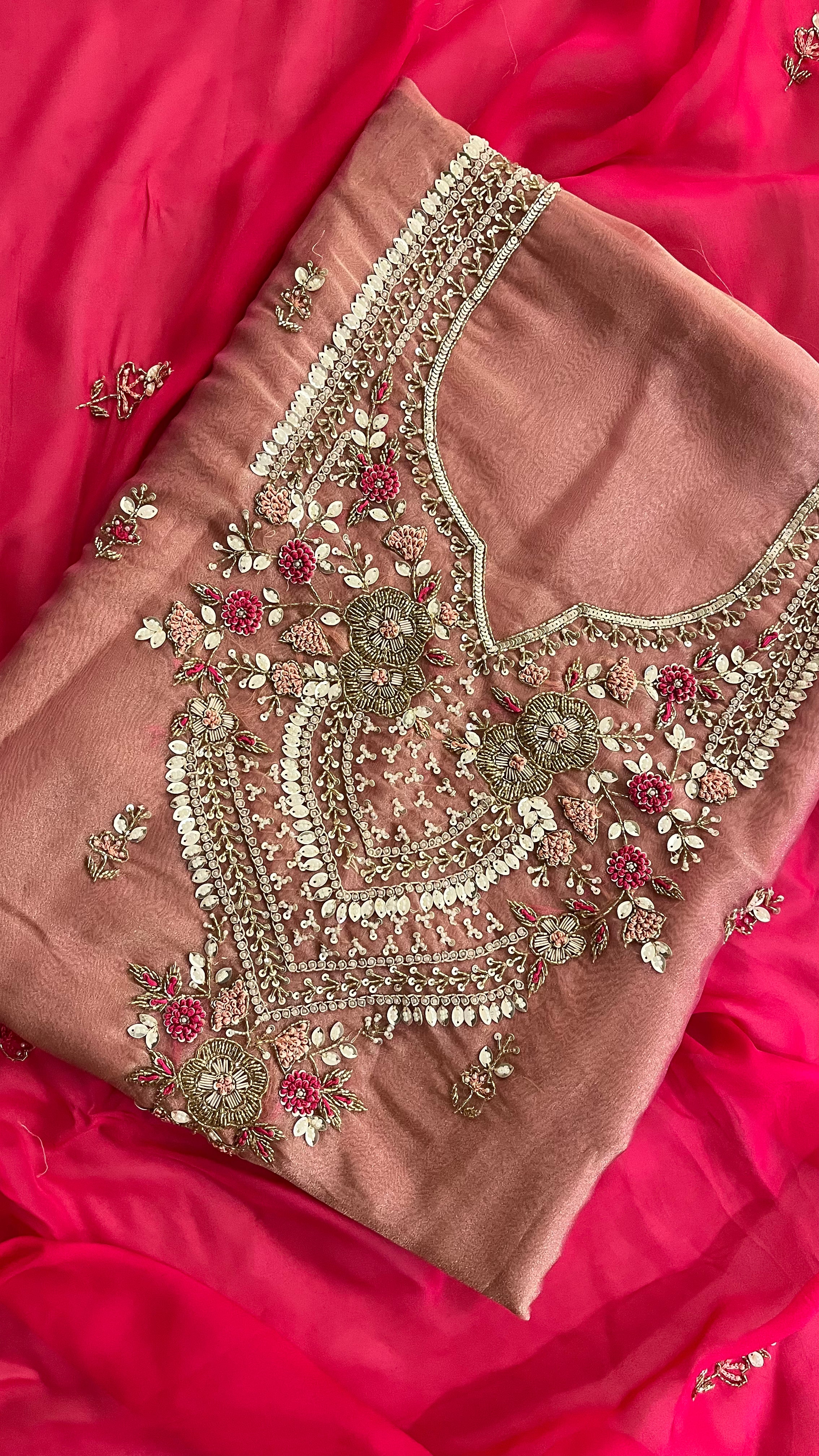 DUSTY ROSE HEAVY EMBROIDERED UNSTITCHED SUIT