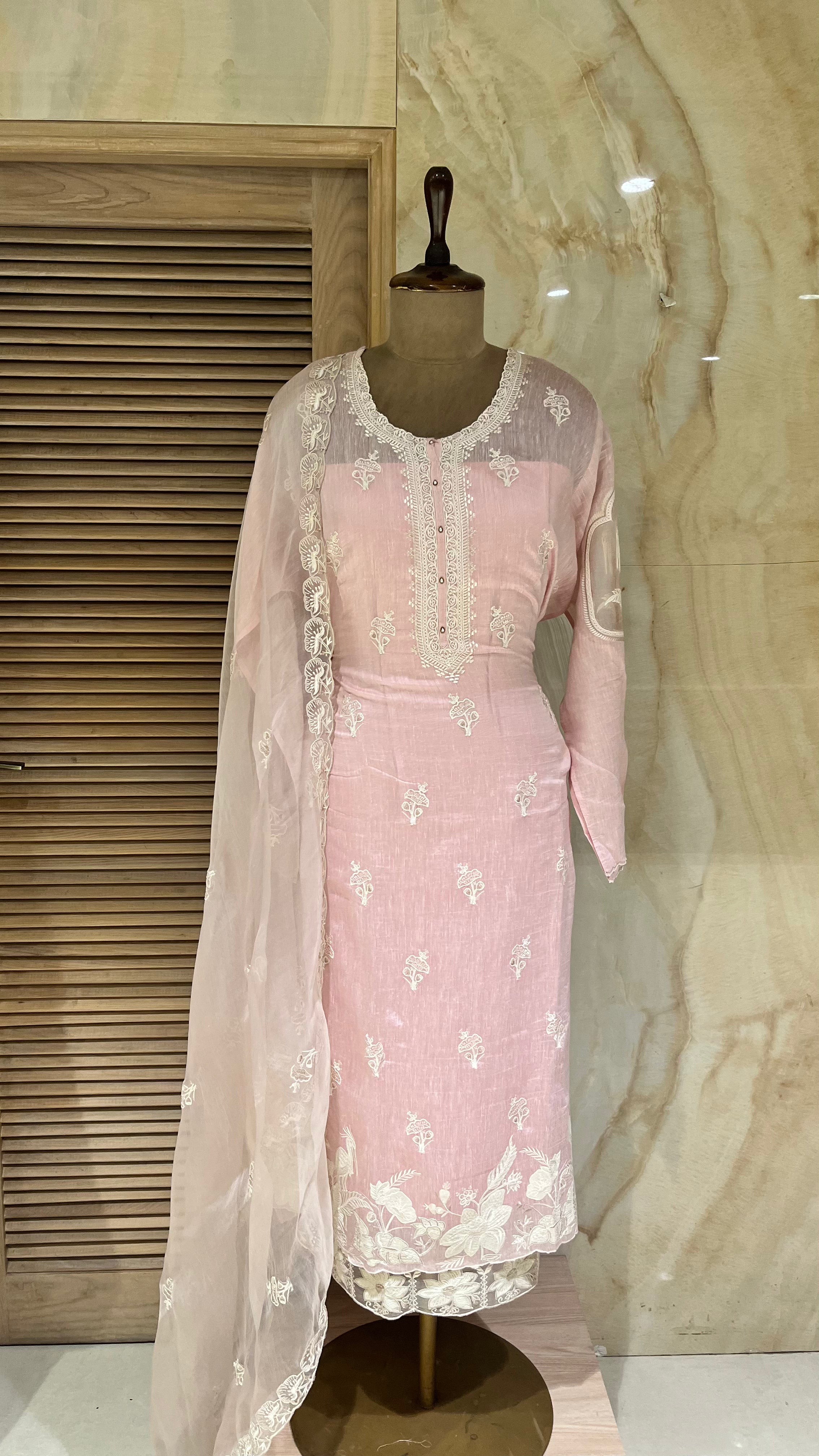 BABY PINK EMBROIDERED UNSTITCHED SUIT